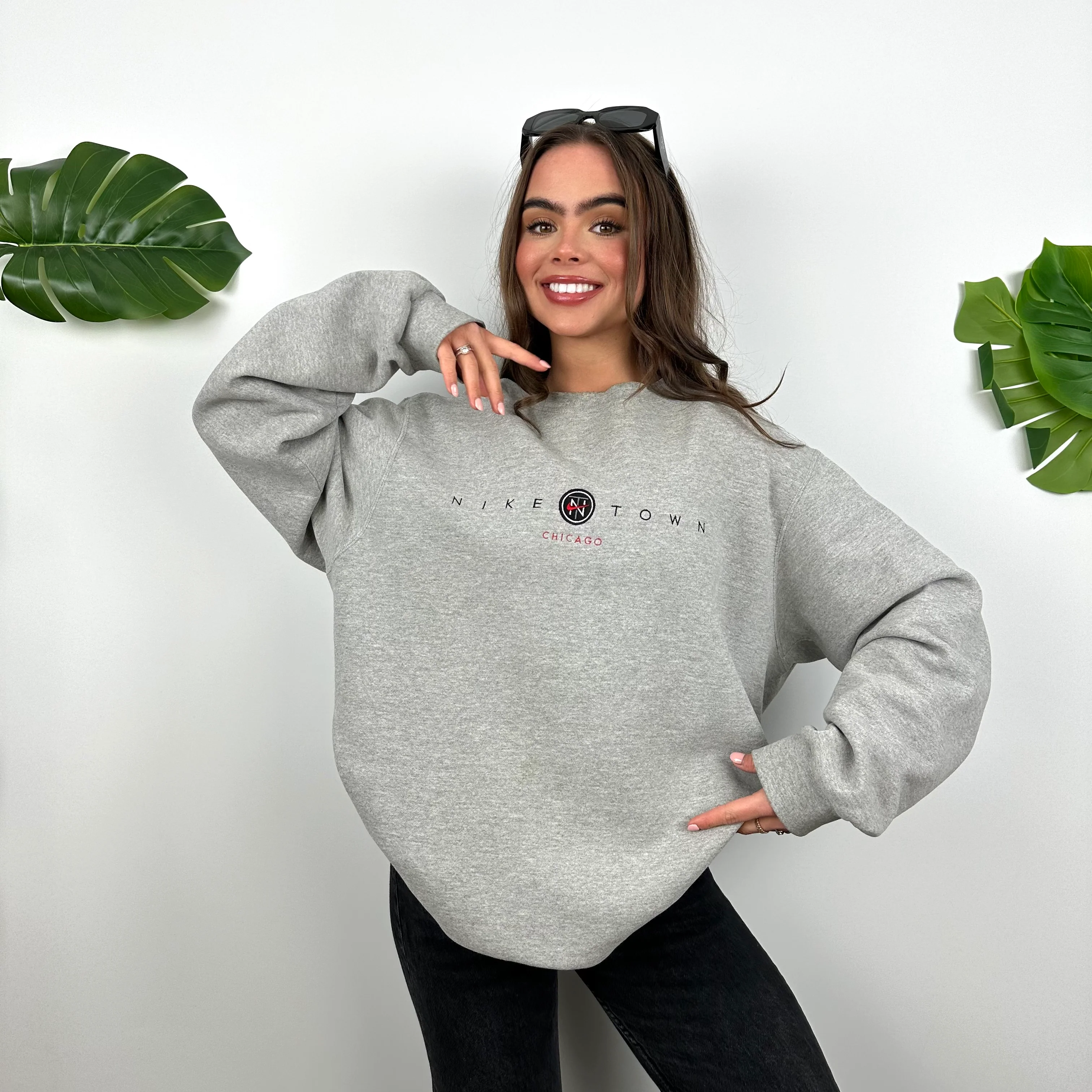 Nike Town Chicago Grey Embroidered Spell Out Sweatshirt (L) - Image 2