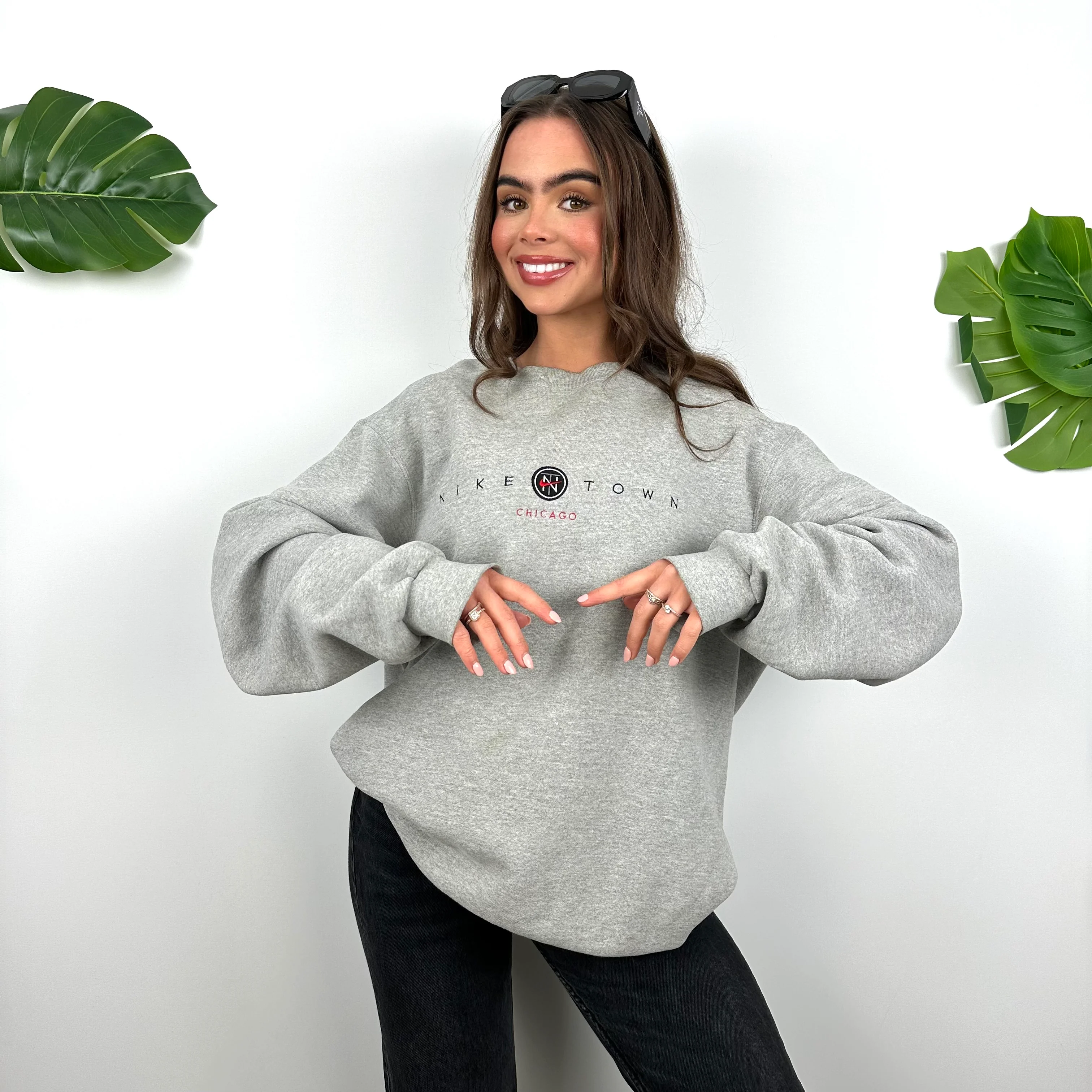 Nike Town Chicago Grey Embroidered Spell Out Sweatshirt (L) - Image 5