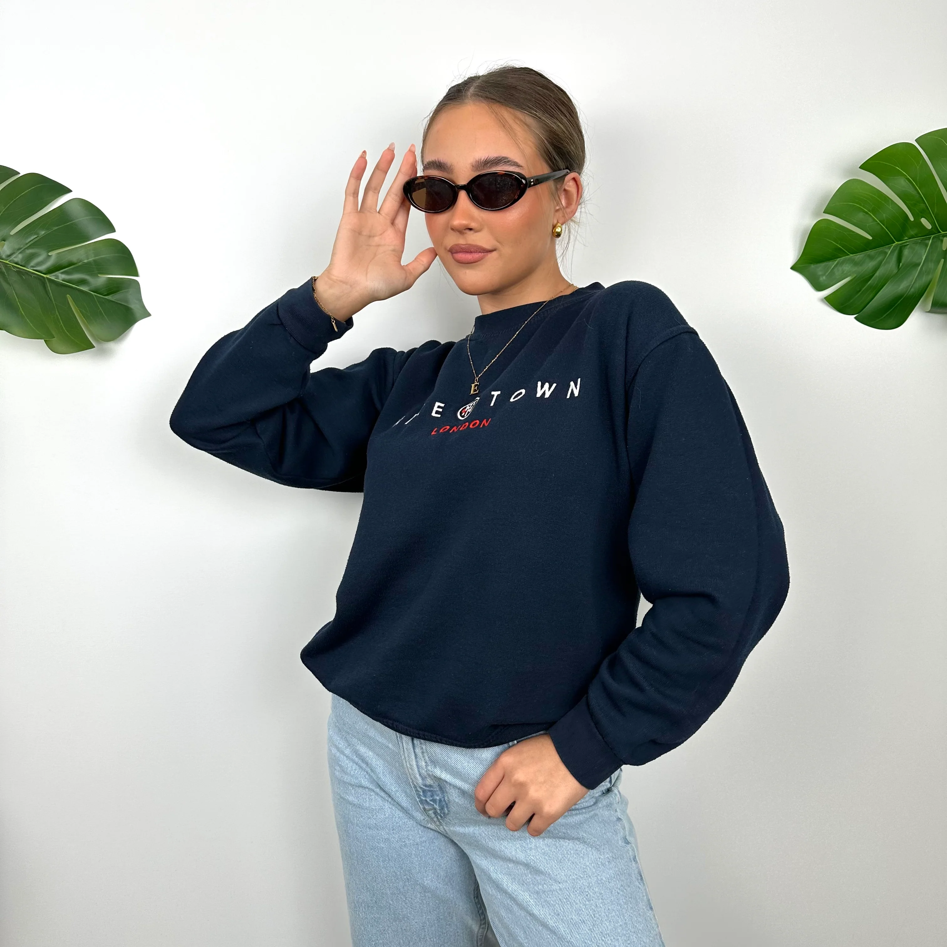 Nike Town London Navy Embroidered Spell Out Sweatshirt (S) - Image 2