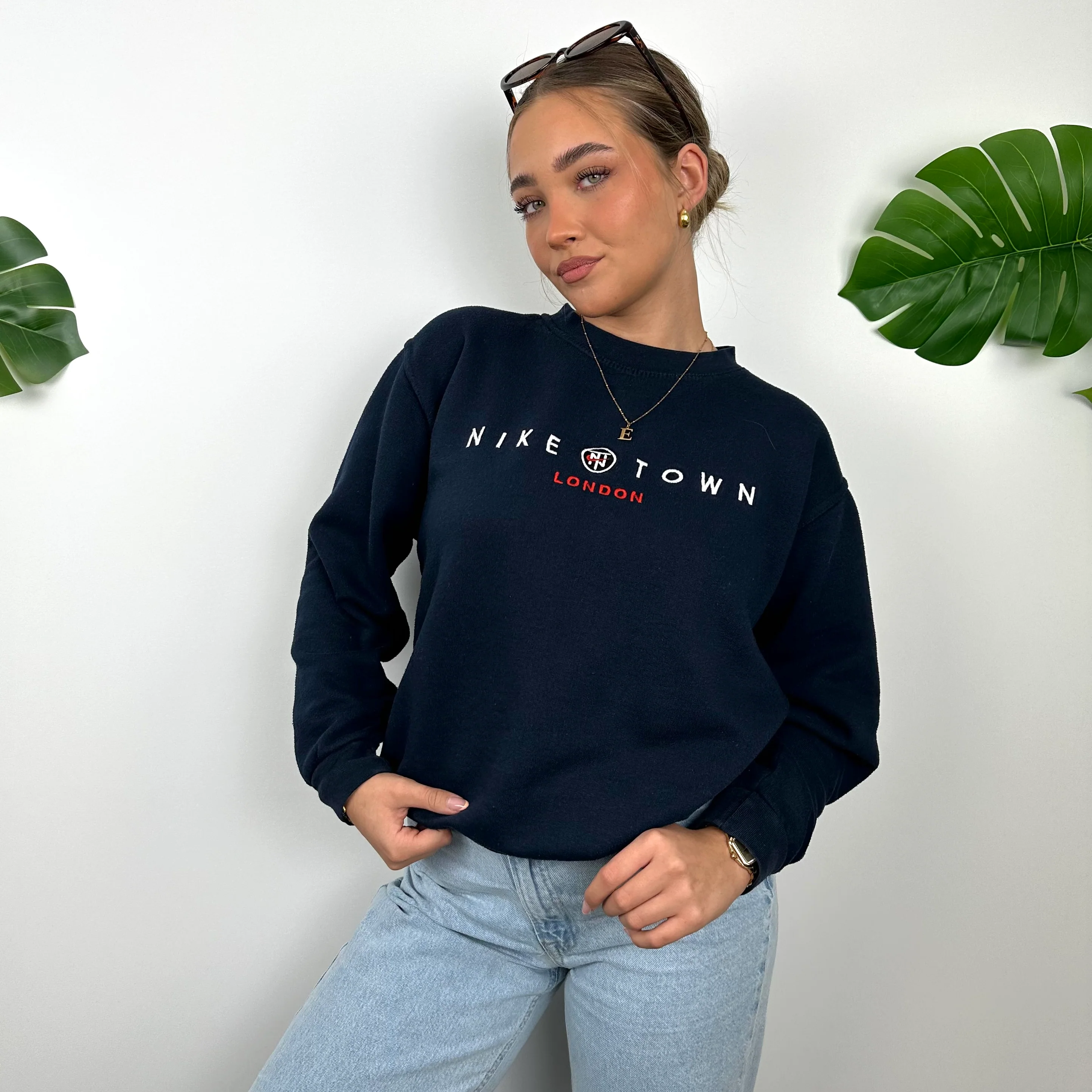 Nike Town London Navy Embroidered Spell Out Sweatshirt (S) - Image 4