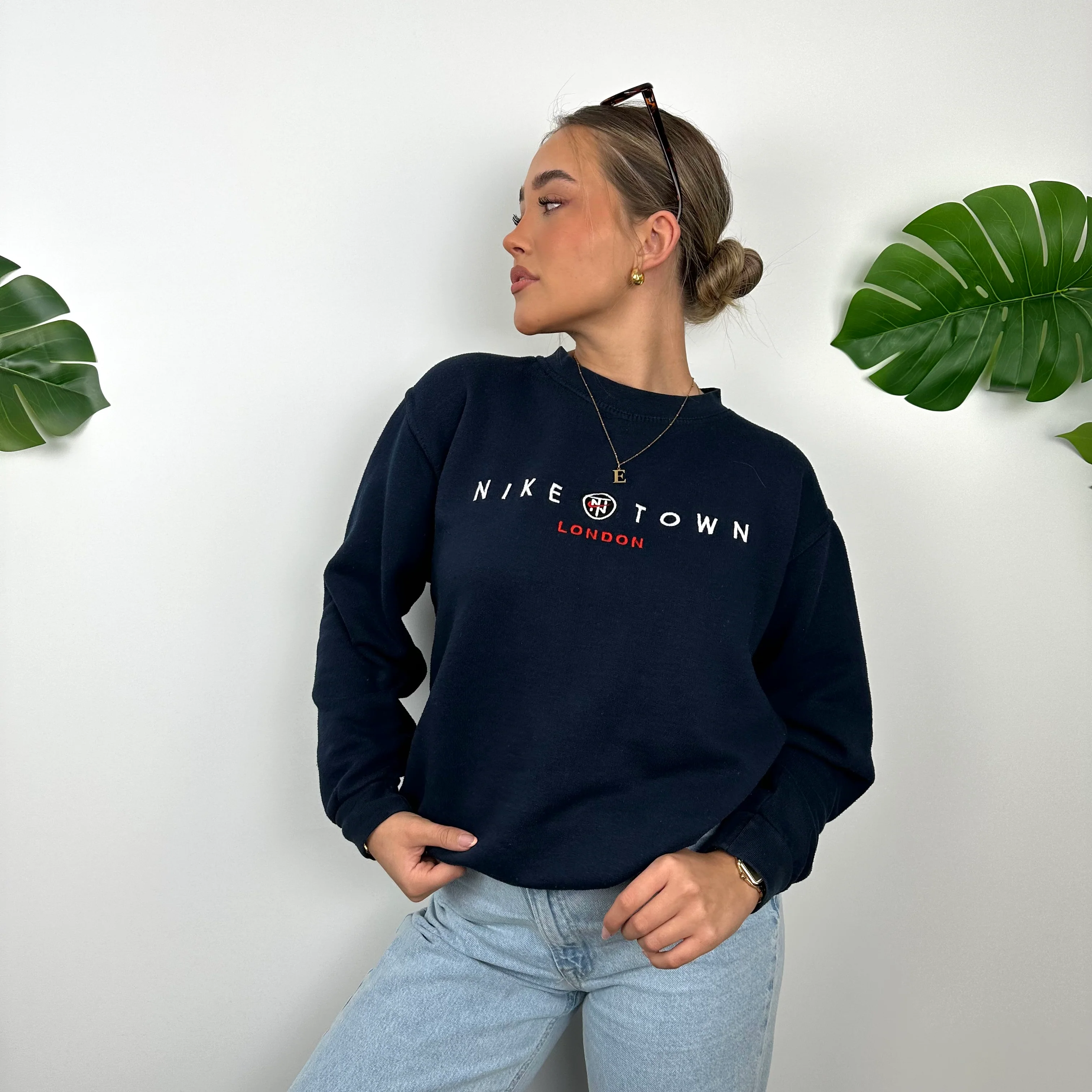 Nike Town London Navy Embroidered Spell Out Sweatshirt (S) - Image 6