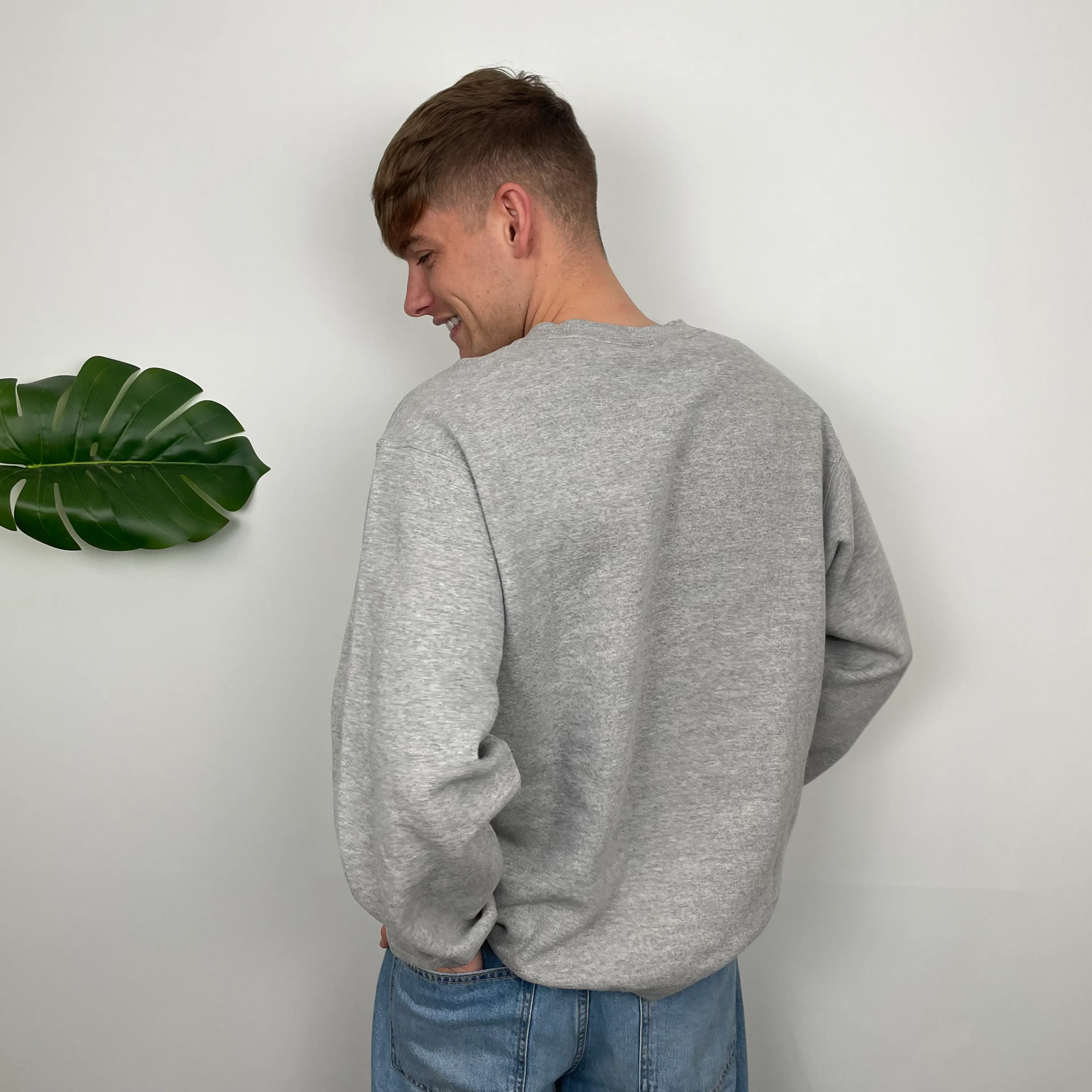 Nike Town New York Grey Embroidered Spell Out Sweatshirt (XL) - Image 3