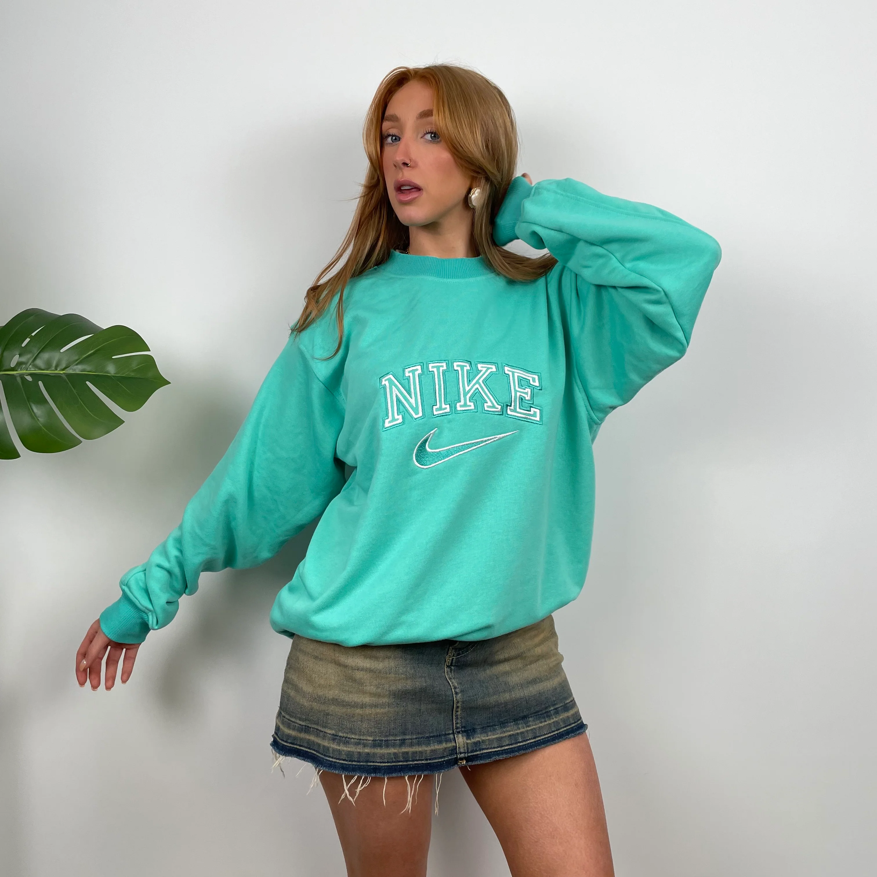 Nike Turquoise Embroidered Spell Out Sweatshirt (M) - Image 2