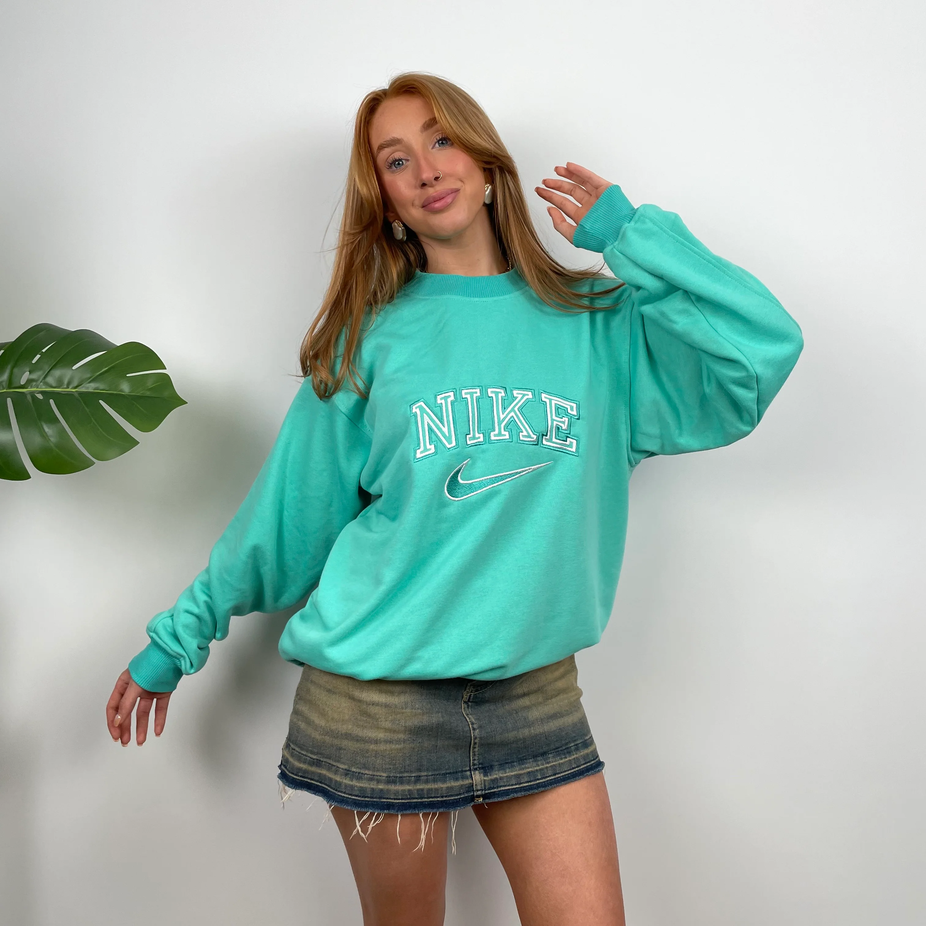 Nike Turquoise Embroidered Spell Out Sweatshirt (M) - Image 3