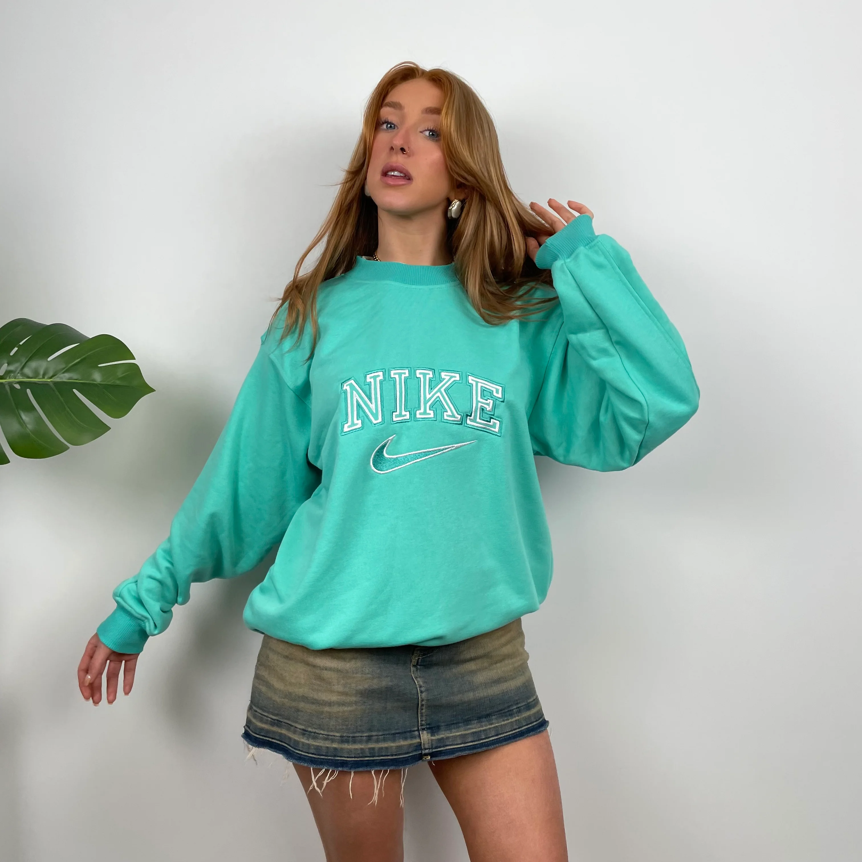 Nike Turquoise Embroidered Spell Out Sweatshirt (M) - Image 4