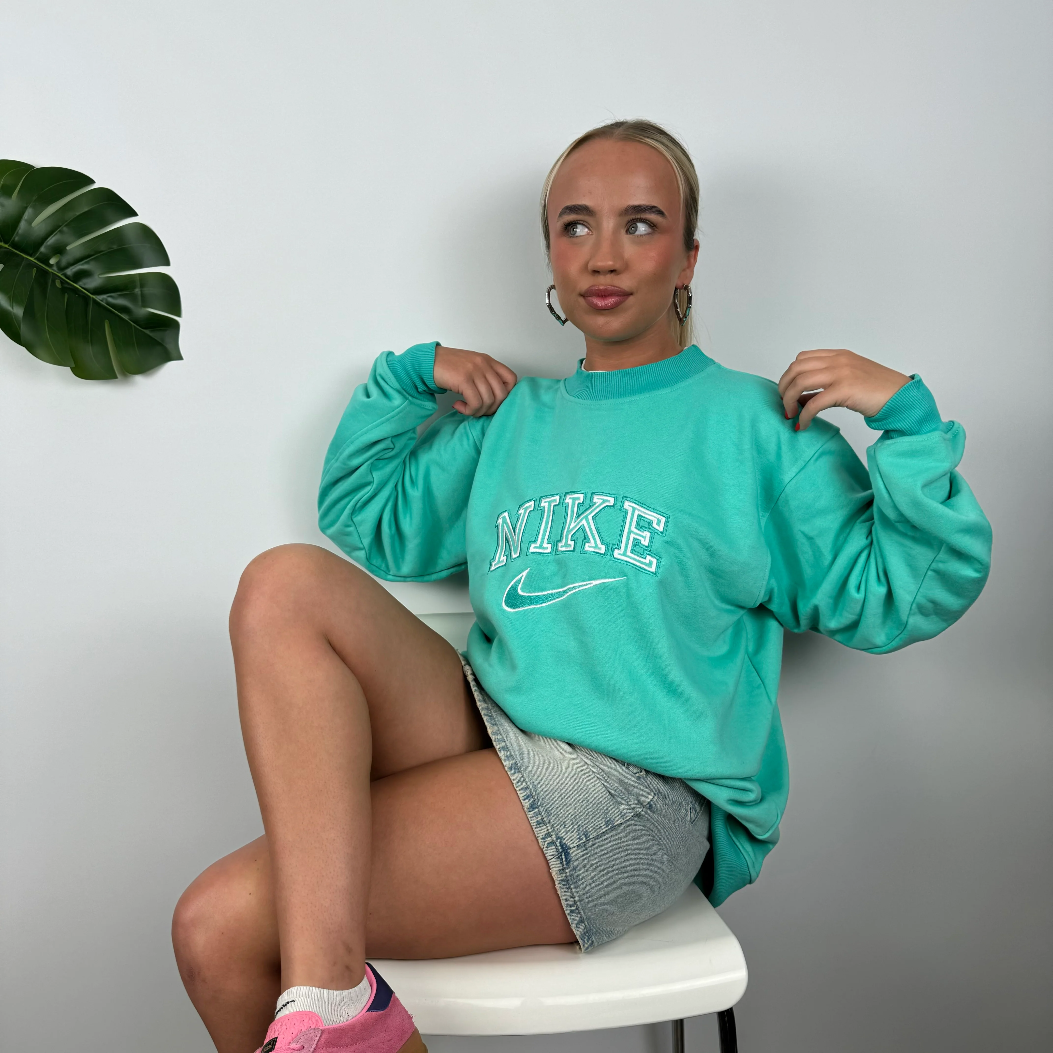 Nike Turquoise Embroidered Spell Out Sweatshirt (M) - Image 2