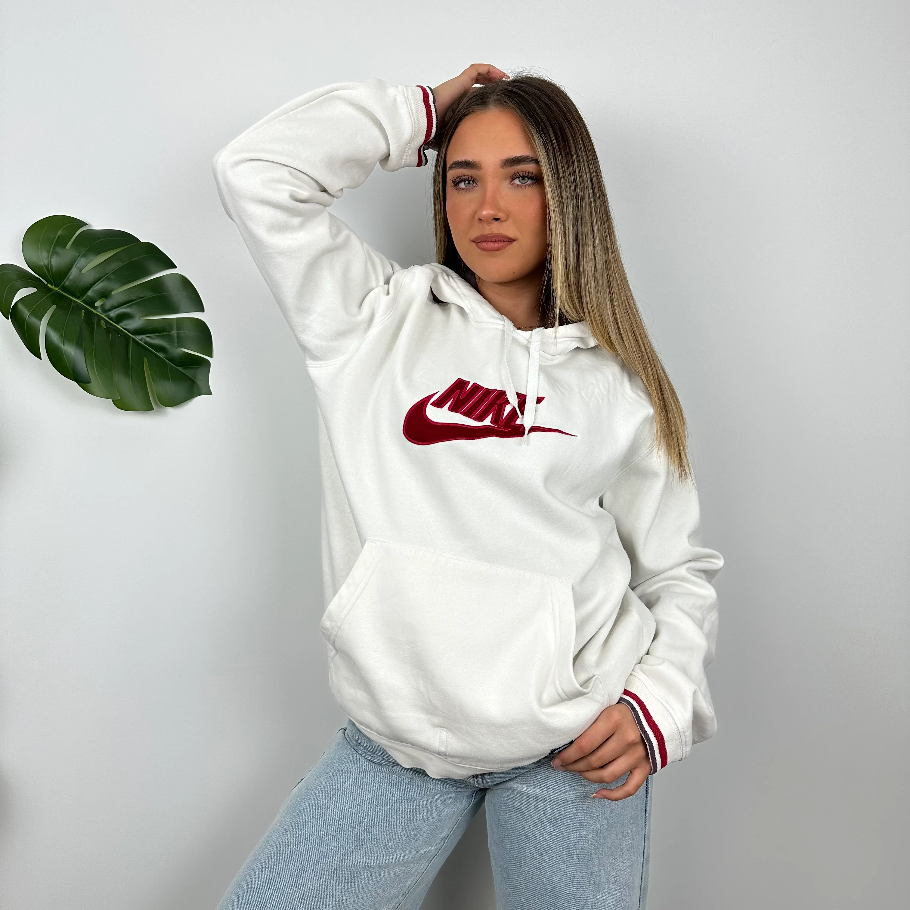 Nike White Embroidered Spell Out Hoodie (M) - Image 3