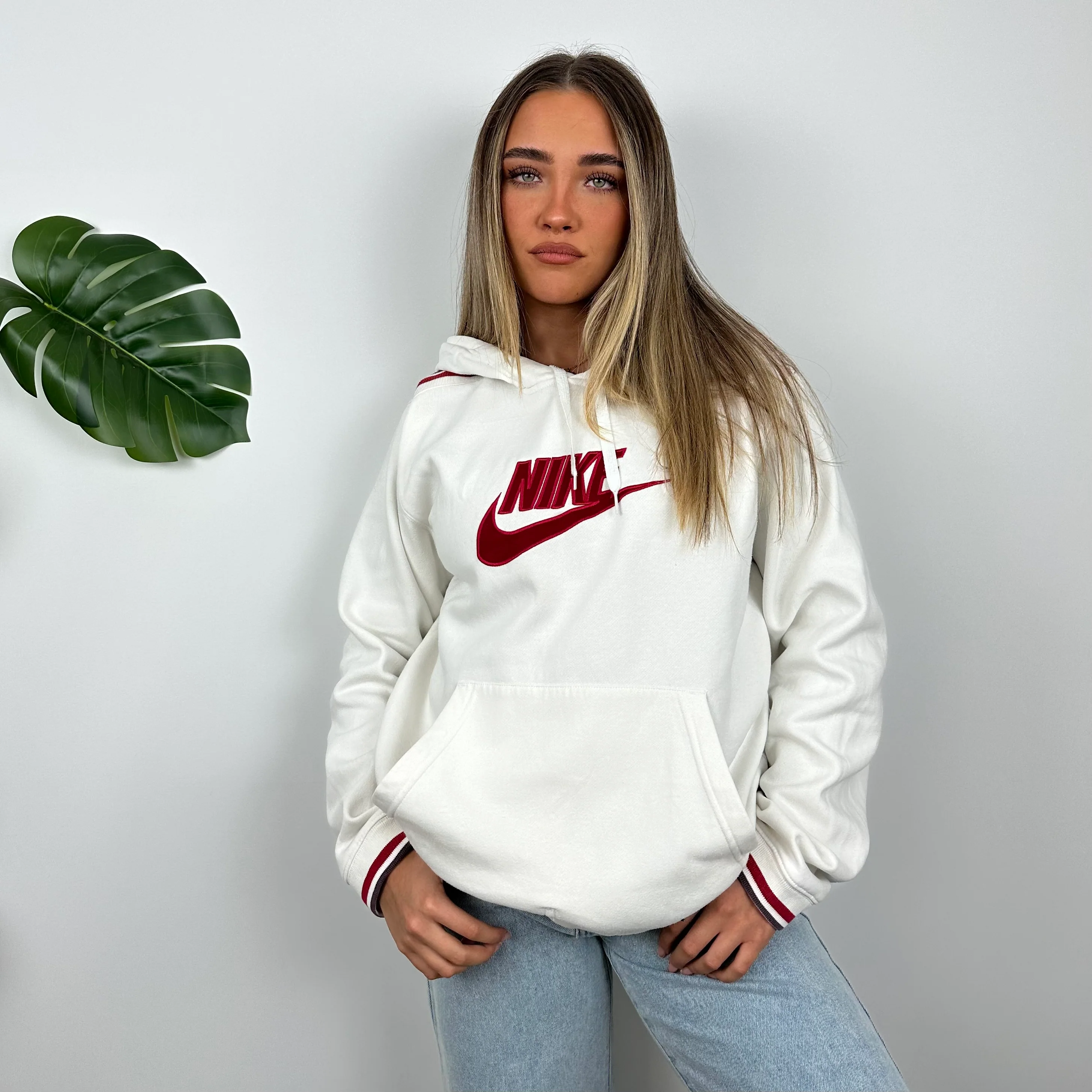 Nike White Embroidered Spell Out Hoodie (M) - Image 5