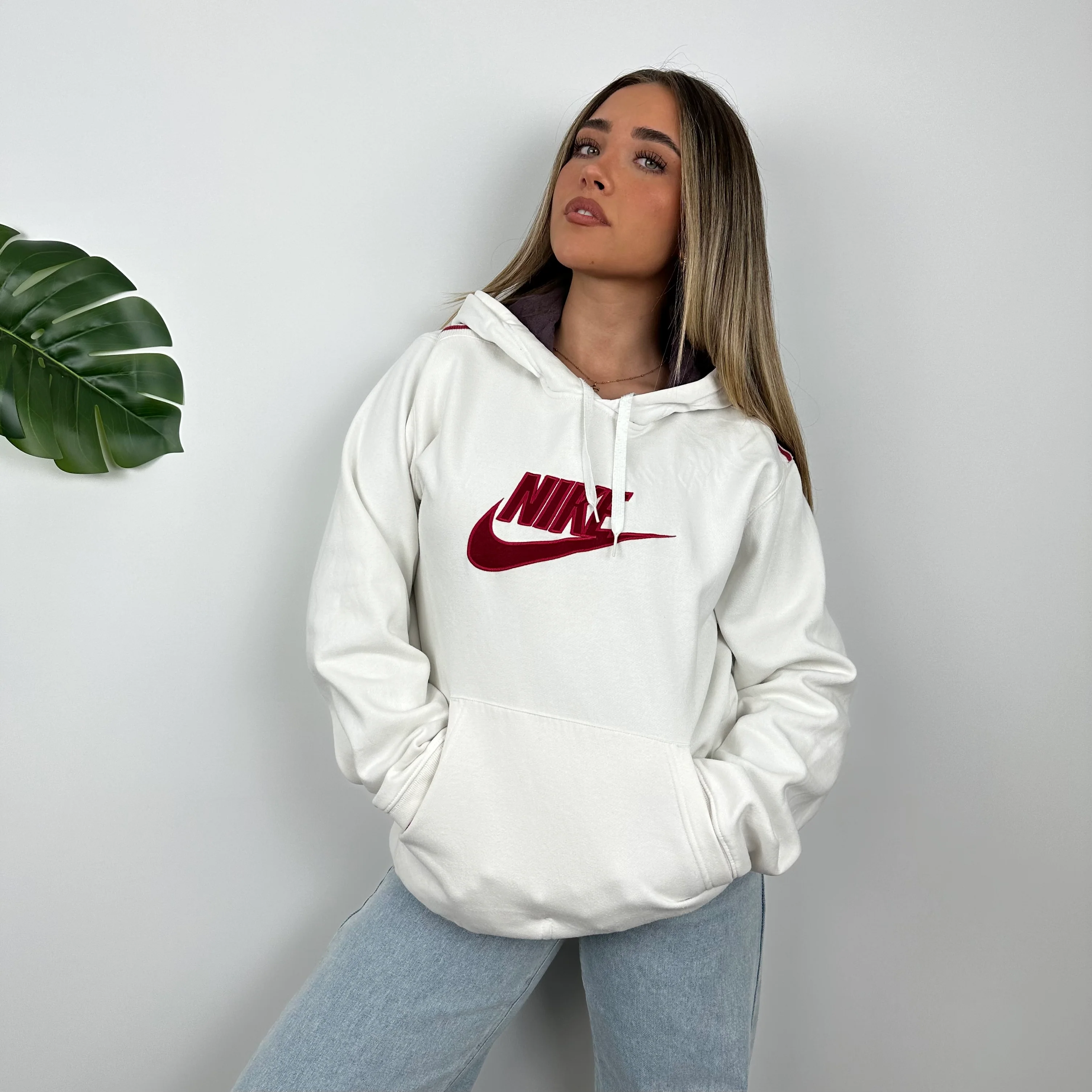 Nike White Embroidered Spell Out Hoodie (M) - Image 6