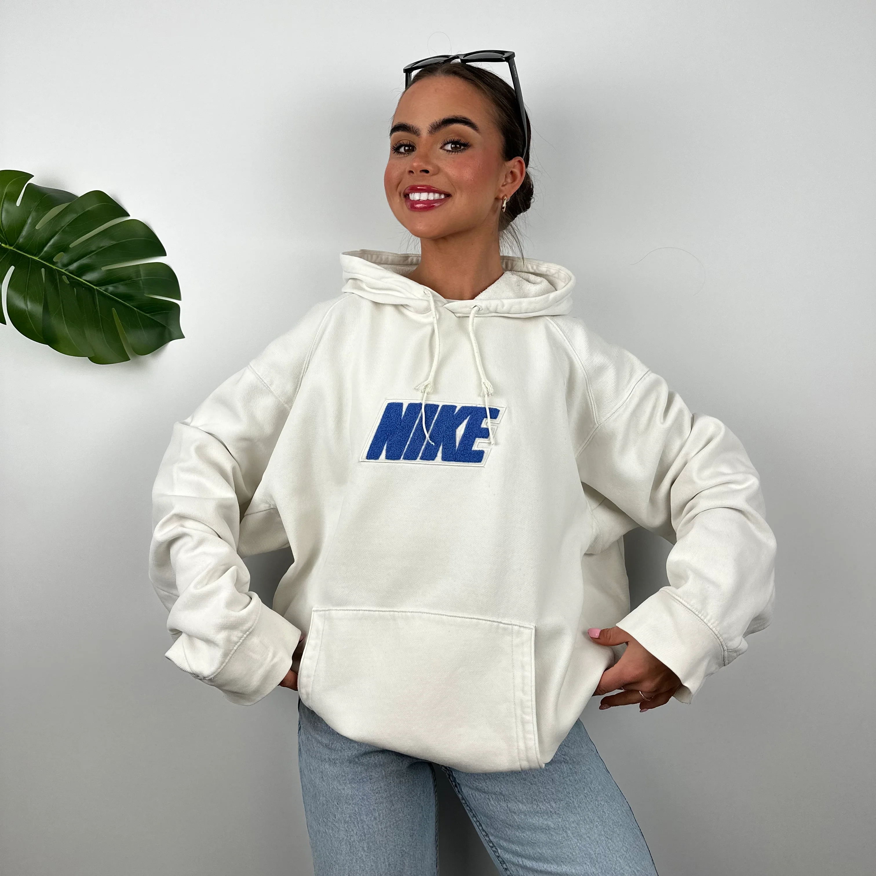 Nike White Embroidered Spell Out Hoodie (L) - Image 2