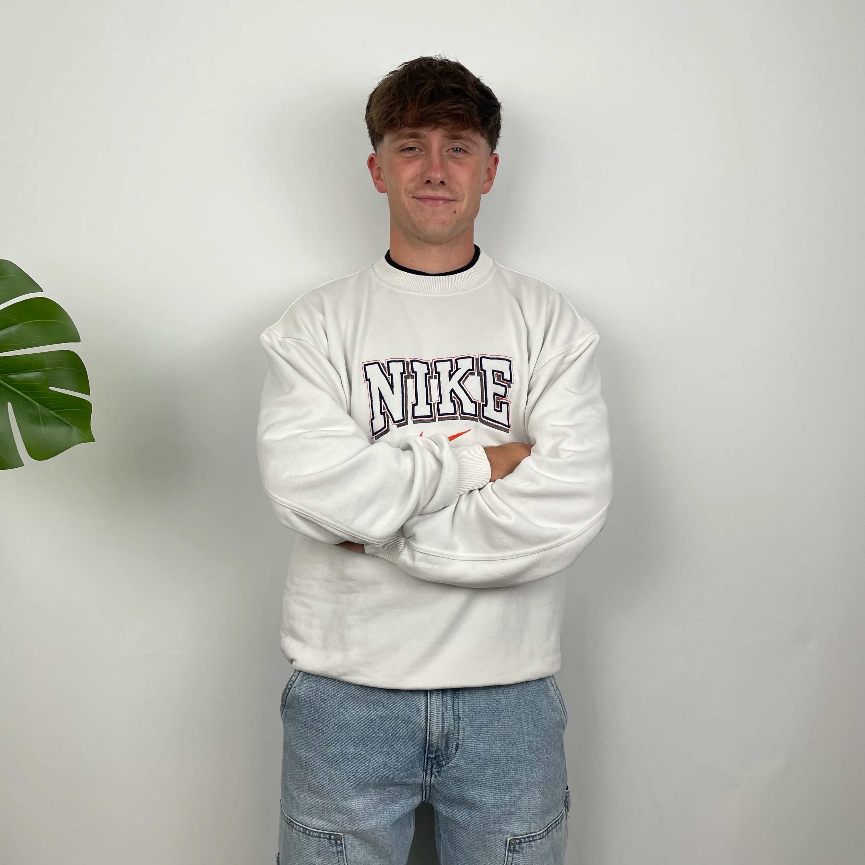 Nike White Embroidered Spell Out Sweatshirt (M) - Image 2