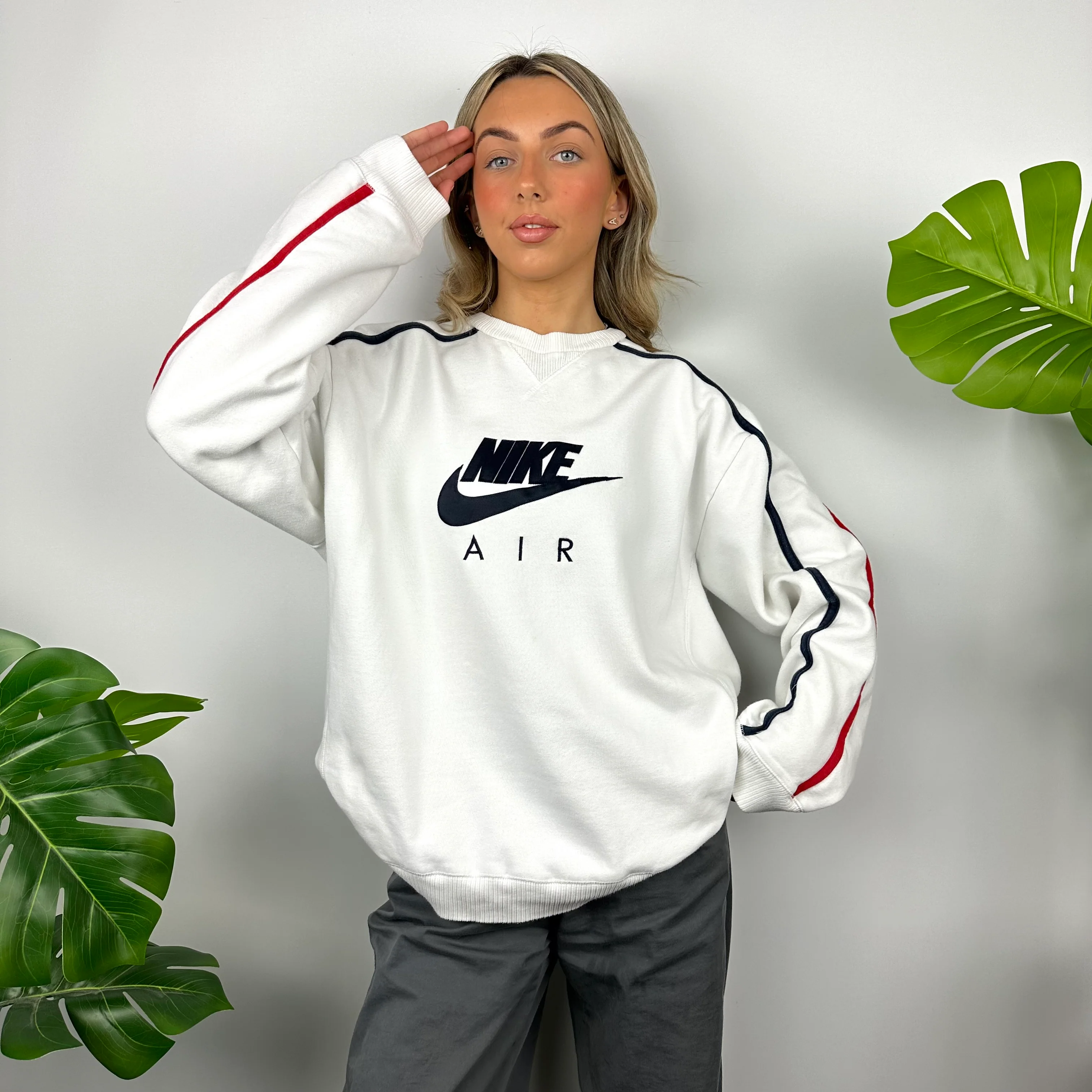 Nike White Embroidered Spell Out Sweatshirt (XL) - Image 7