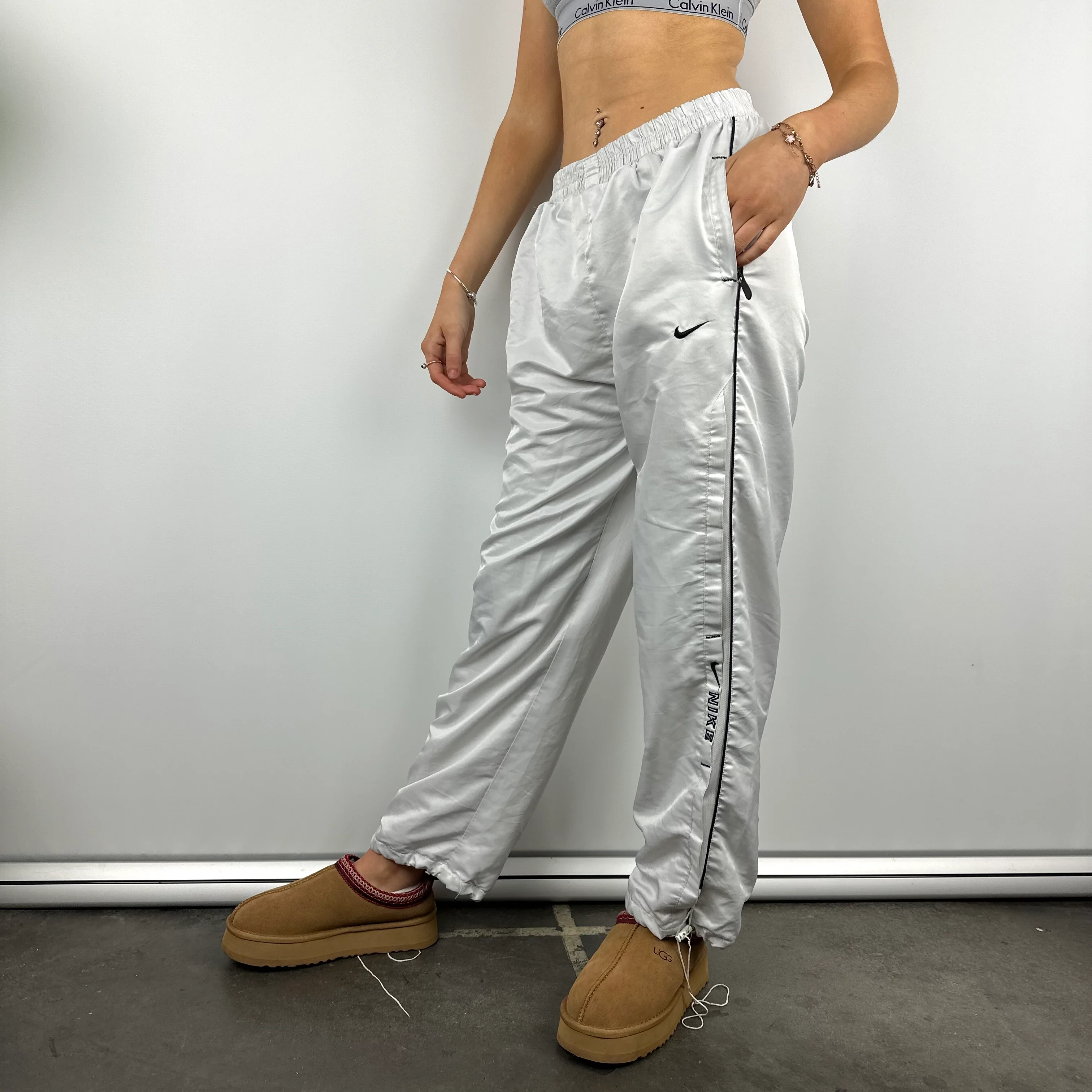 Nike White Embroidered Spell Out Track Pants (M)
