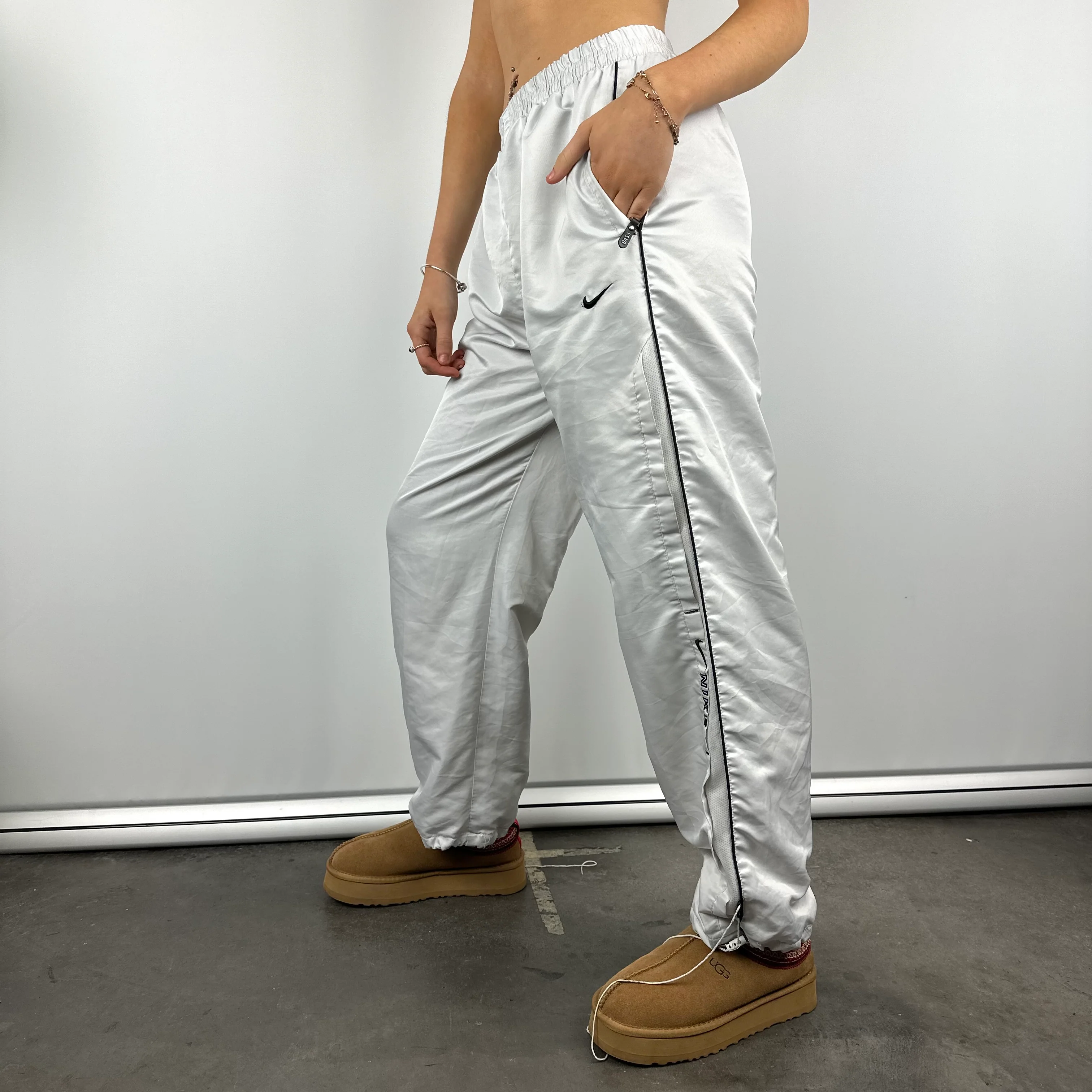 Nike White Embroidered Spell Out Track Pants (M) - Image 2
