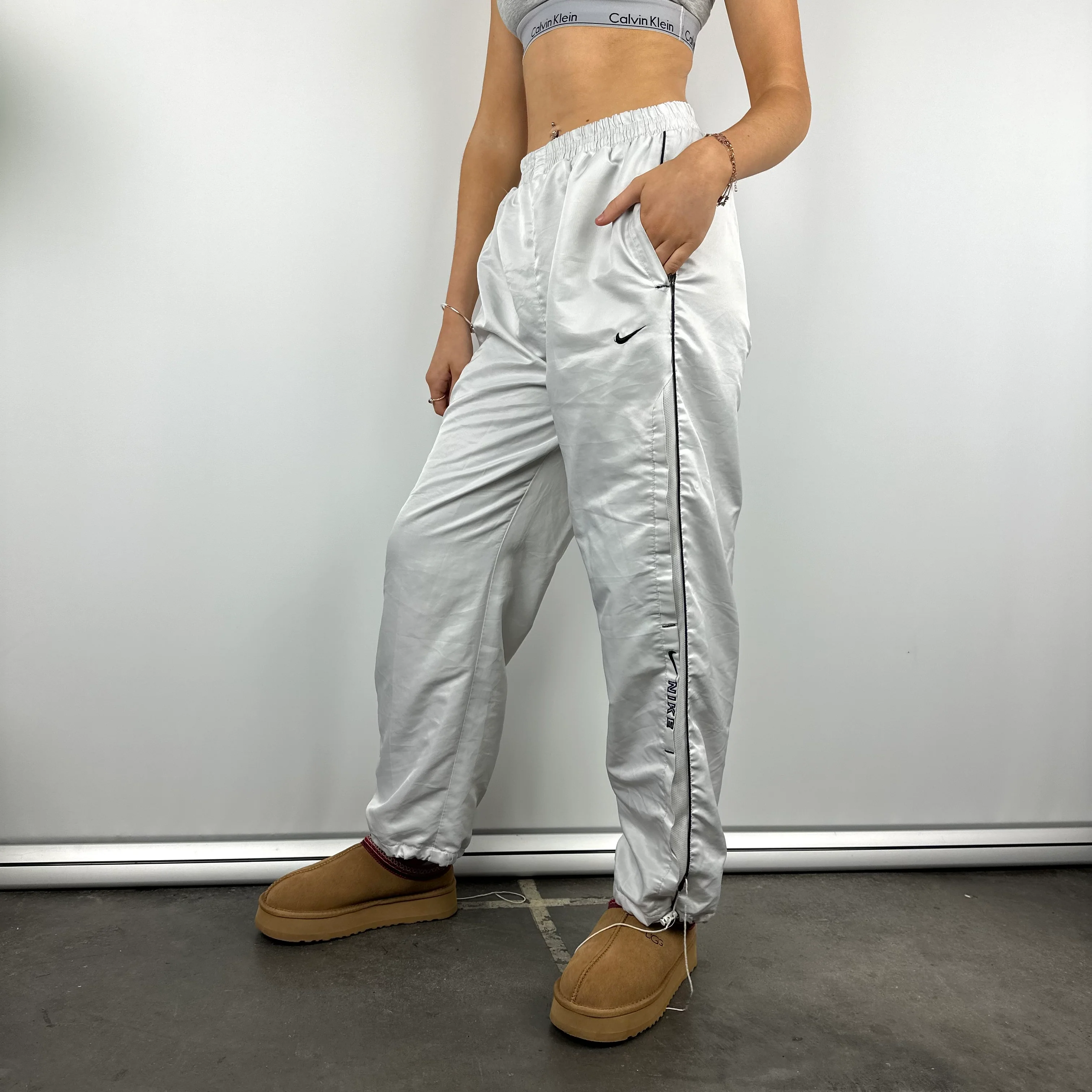 Nike White Embroidered Spell Out Track Pants (M) - Image 3