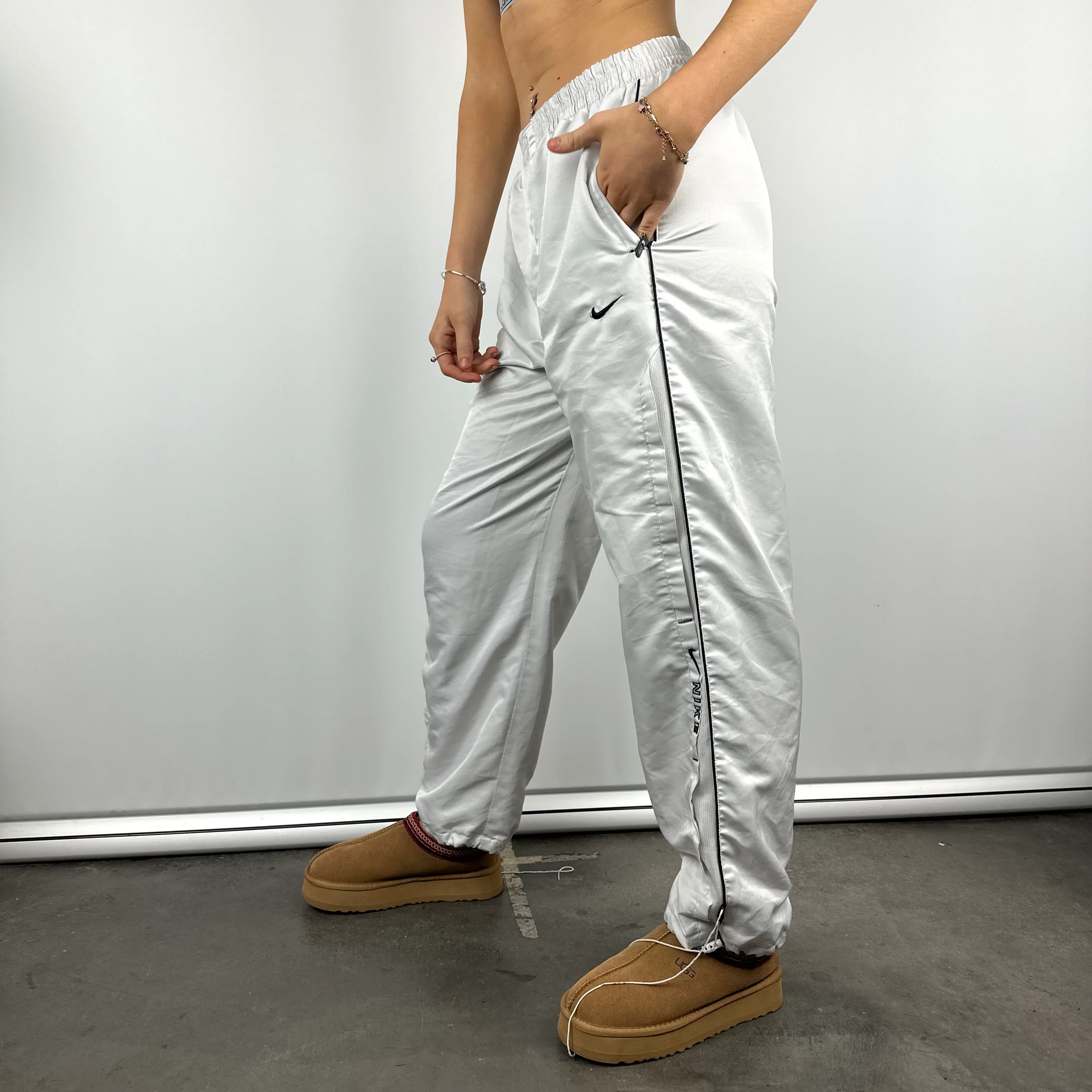 Nike White Embroidered Spell Out Track Pants (M) - Image 4