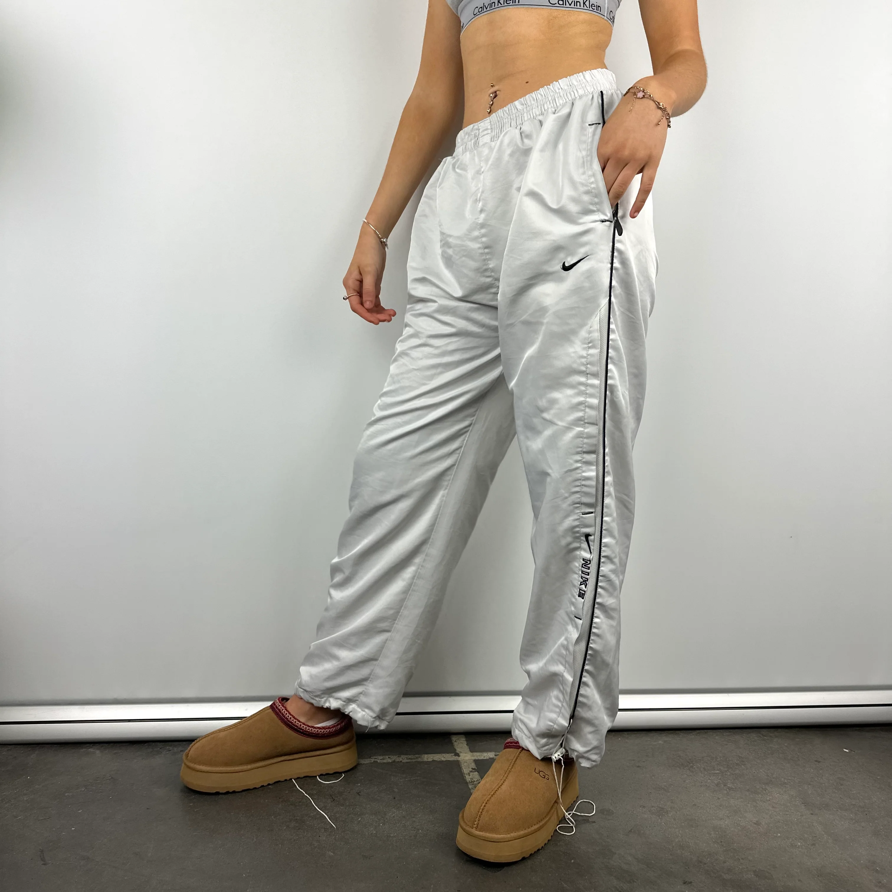 Nike White Embroidered Spell Out Track Pants (M) - Image 5