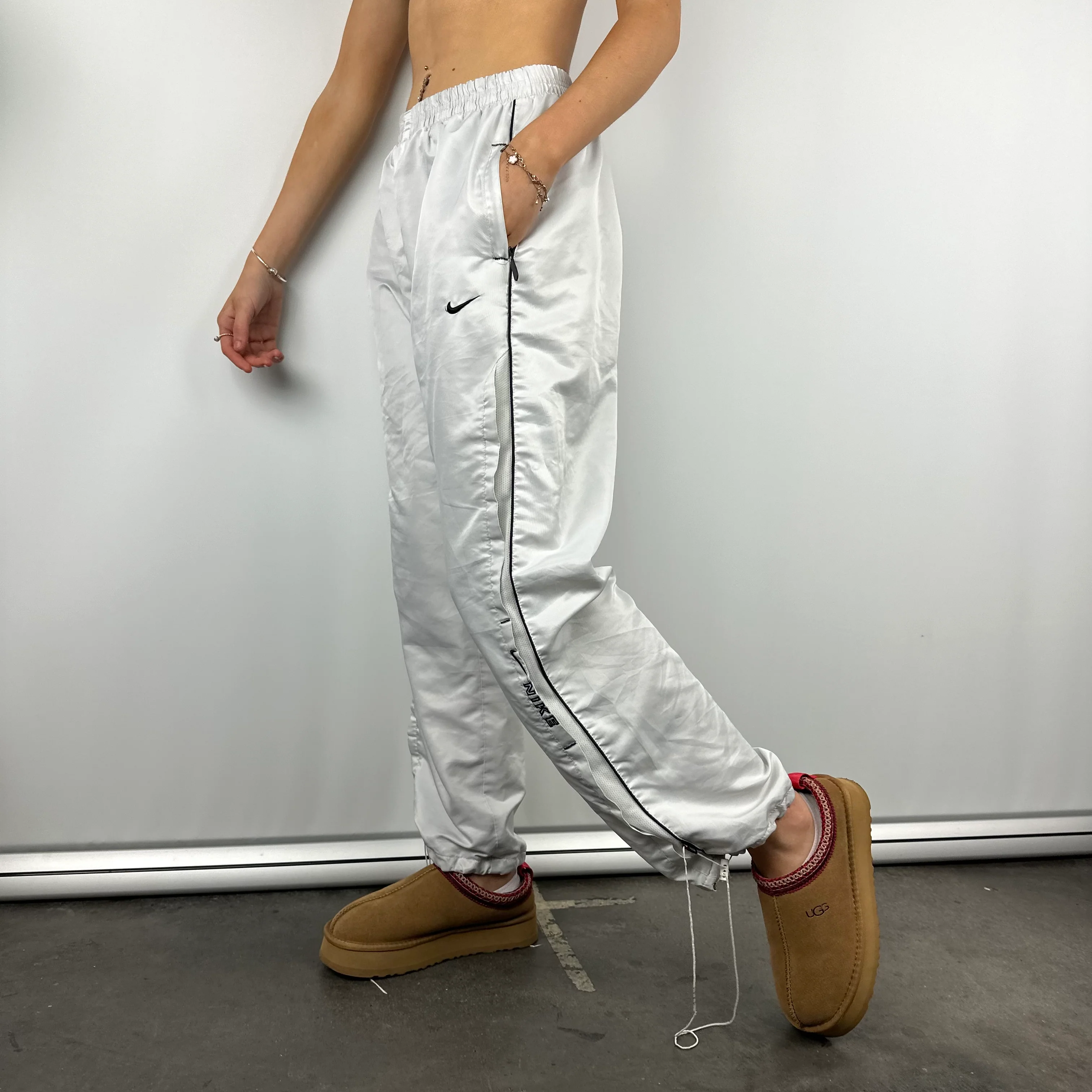 Nike White Embroidered Spell Out Track Pants (M) - Image 6