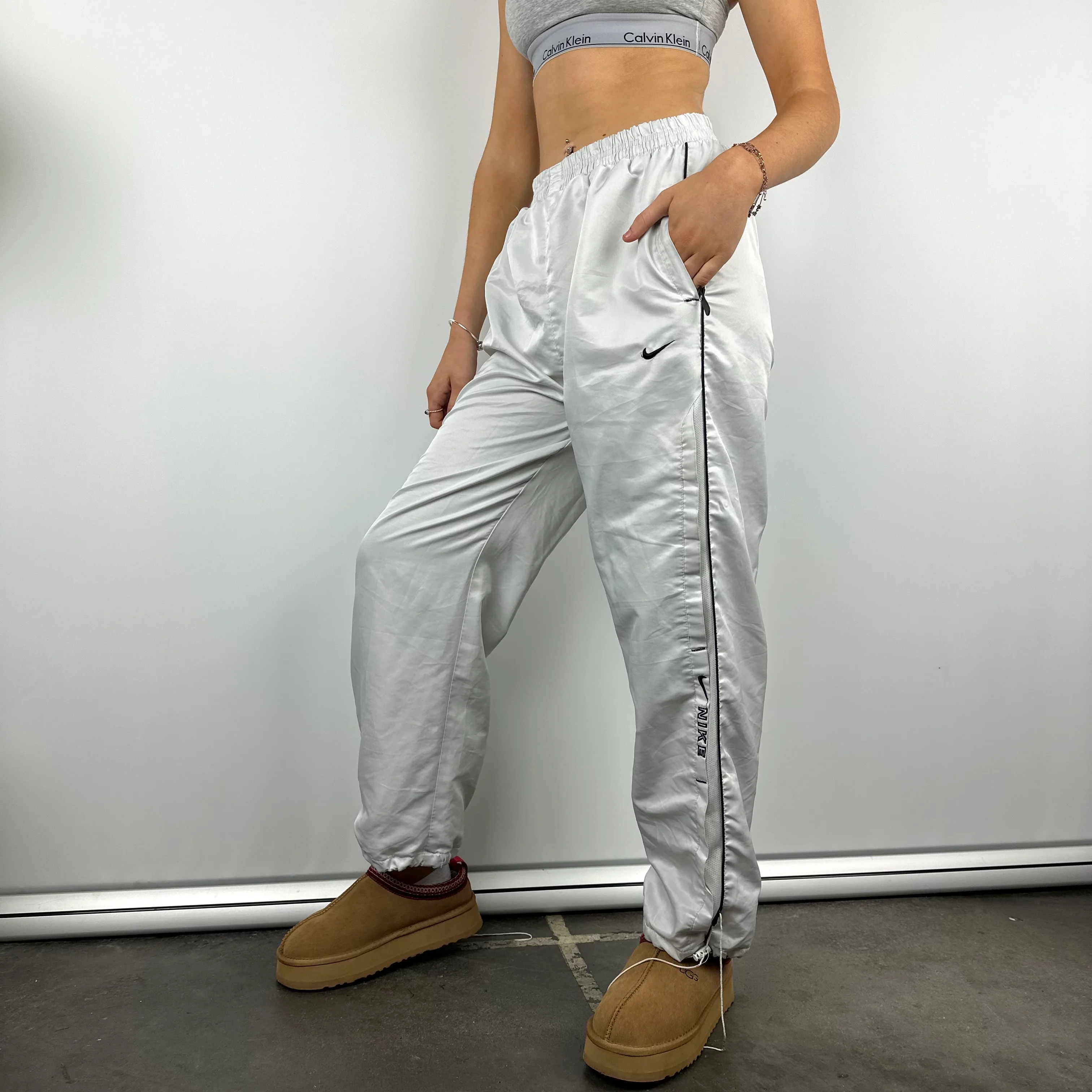 Nike White Embroidered Spell Out Track Pants (M) - Image 7