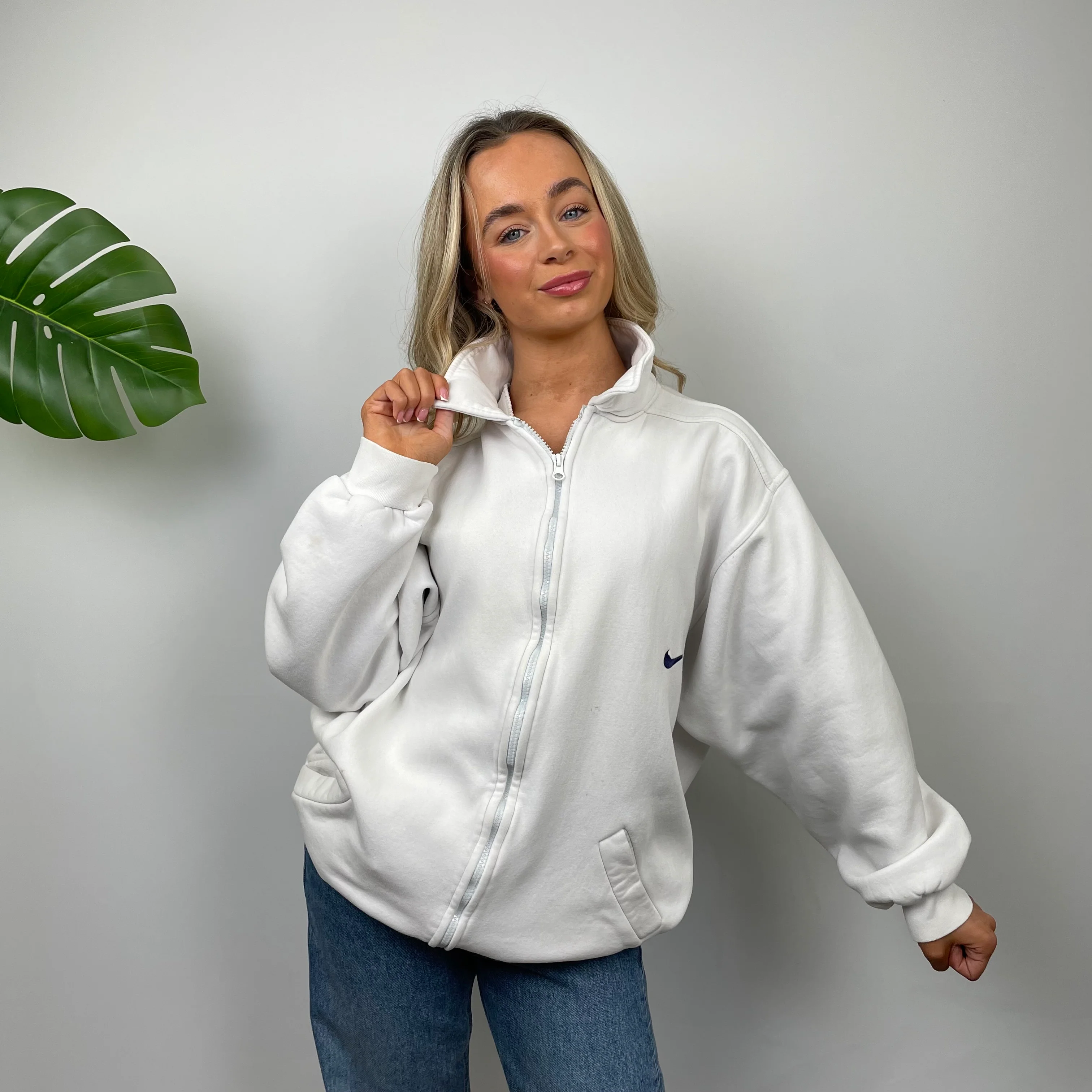 Nike White Embroidered Spell Out Zip Up Jacket (L) - Image 7