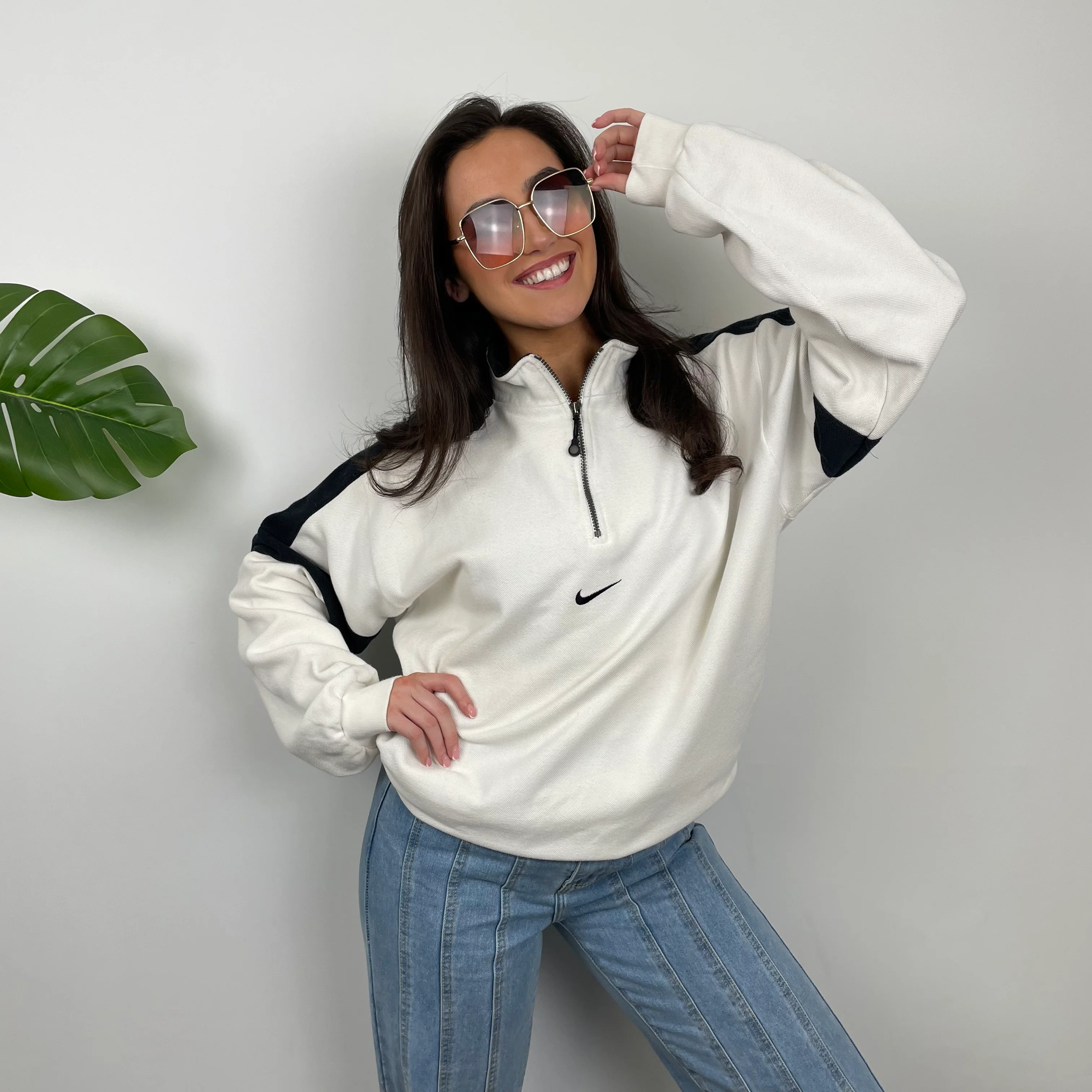 Nike White Embroidered Swoosh Quarter Zip Sweatshirt (L) - Image 7