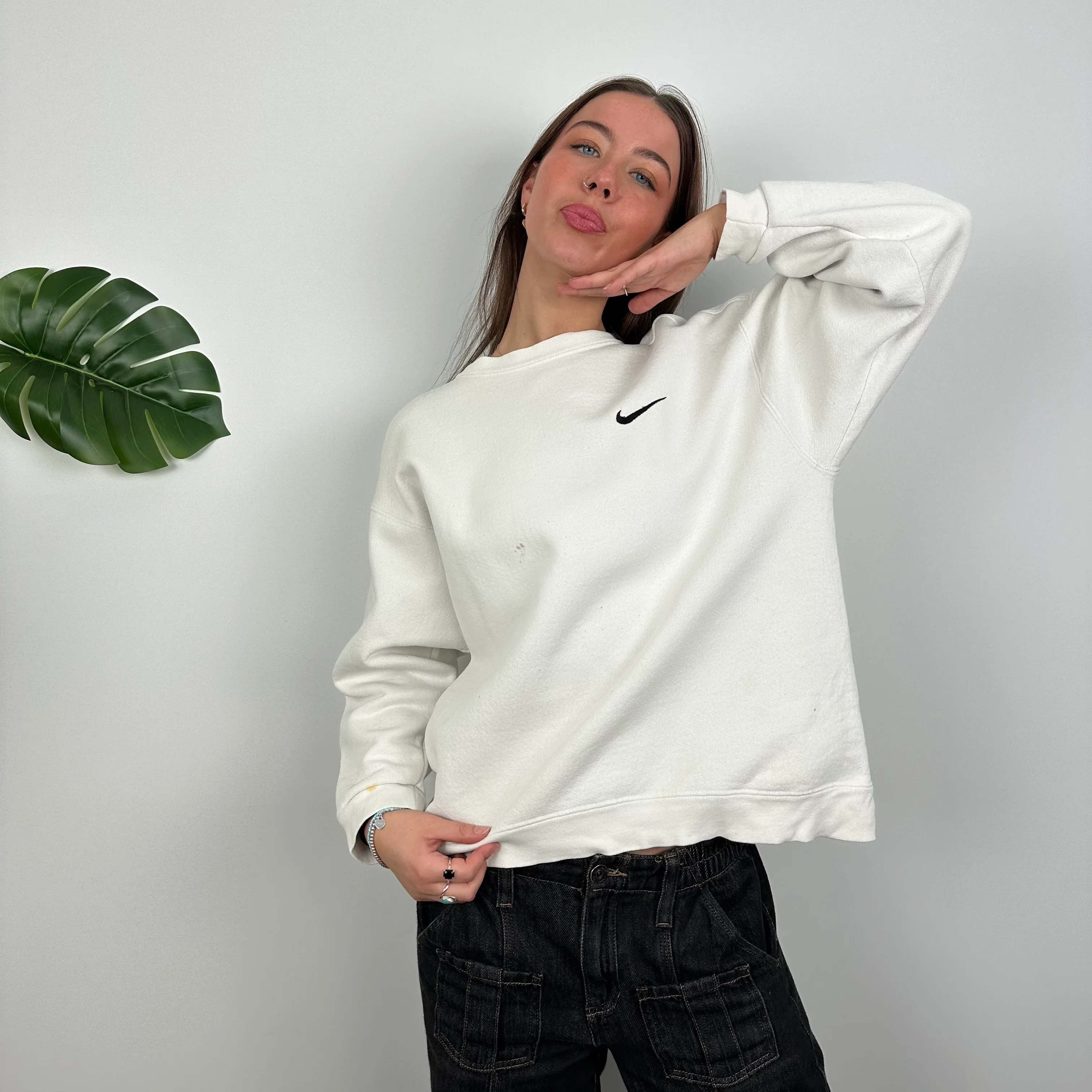 Nike White Embroidered Swoosh Sweatshirt (L) - Image 2