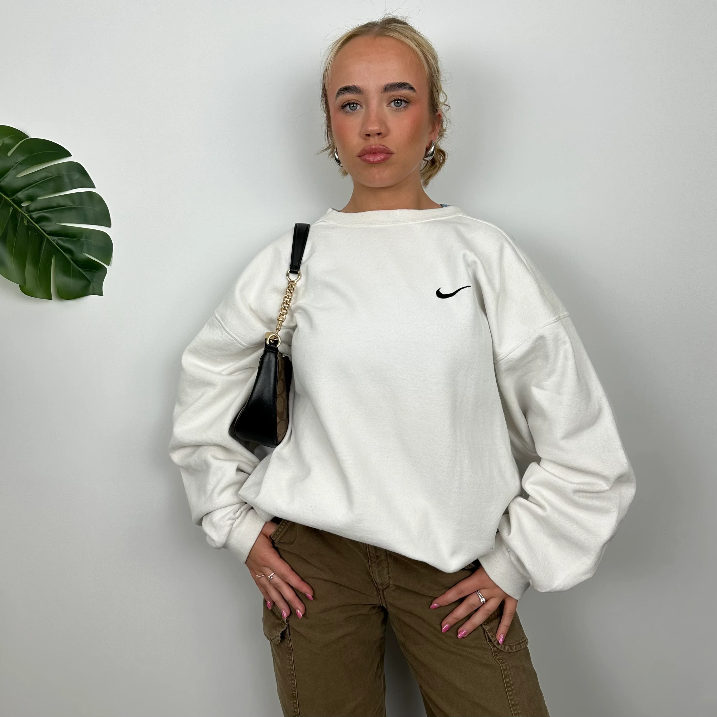 Nike White Embroidered Swoosh Sweatshirt (L)