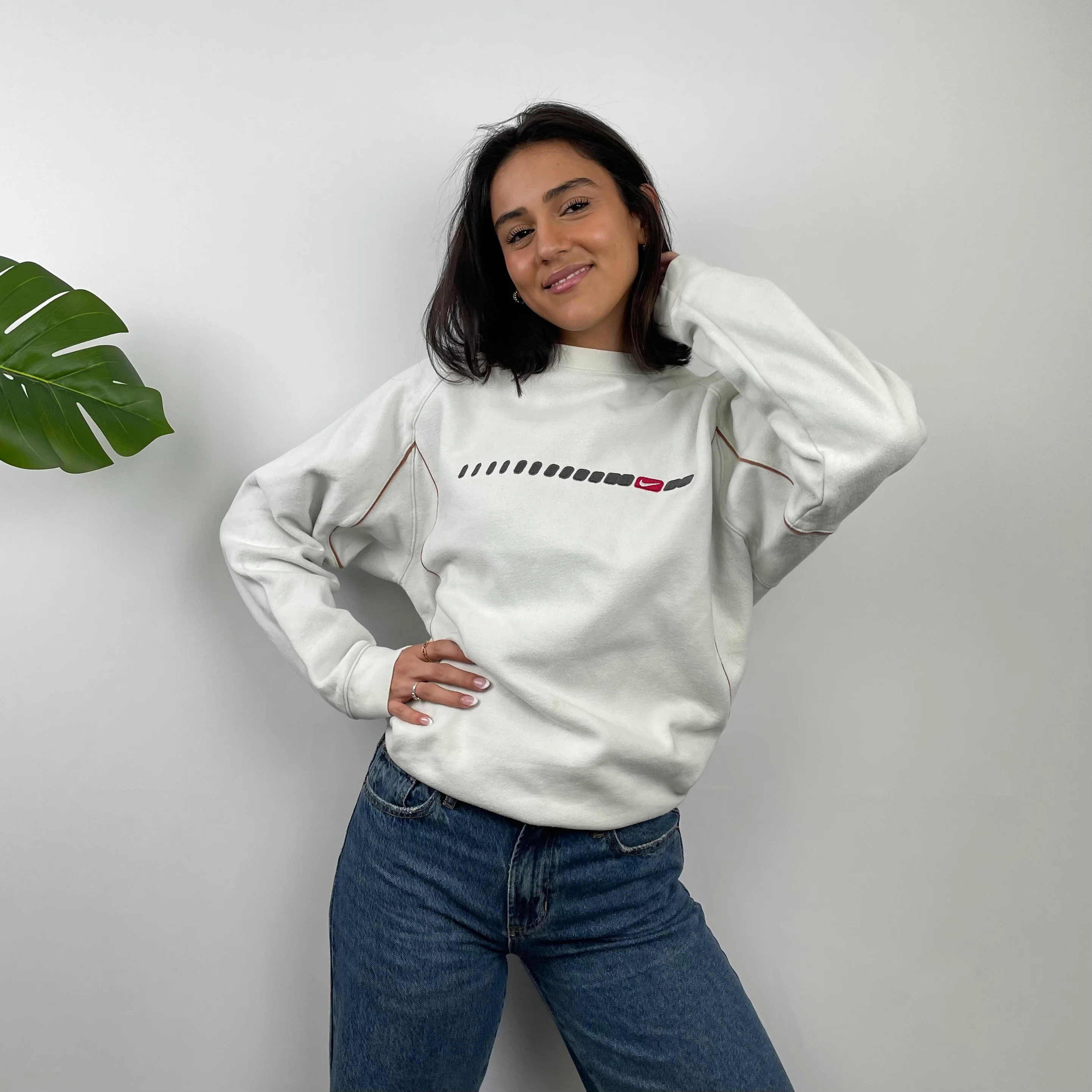 Nike White Embroidered Swoosh Sweatshirt (M) - Image 2