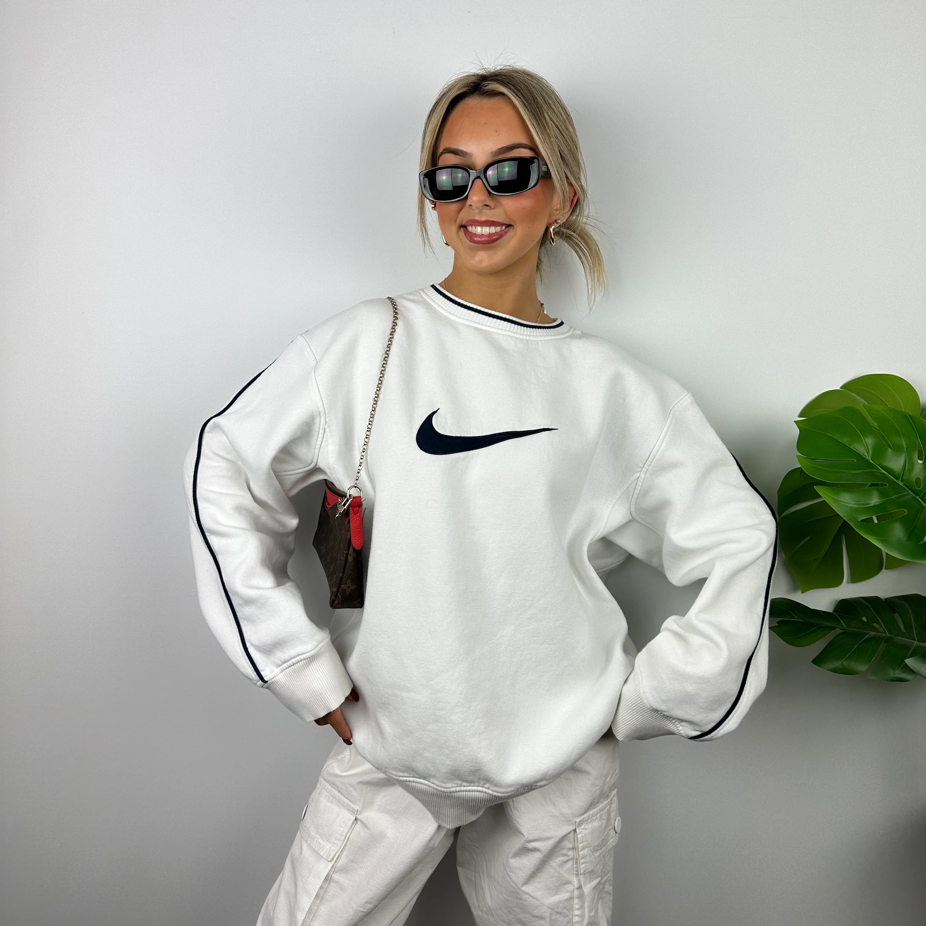 Nike White Embroidered Swoosh Sweatshirt (XL)