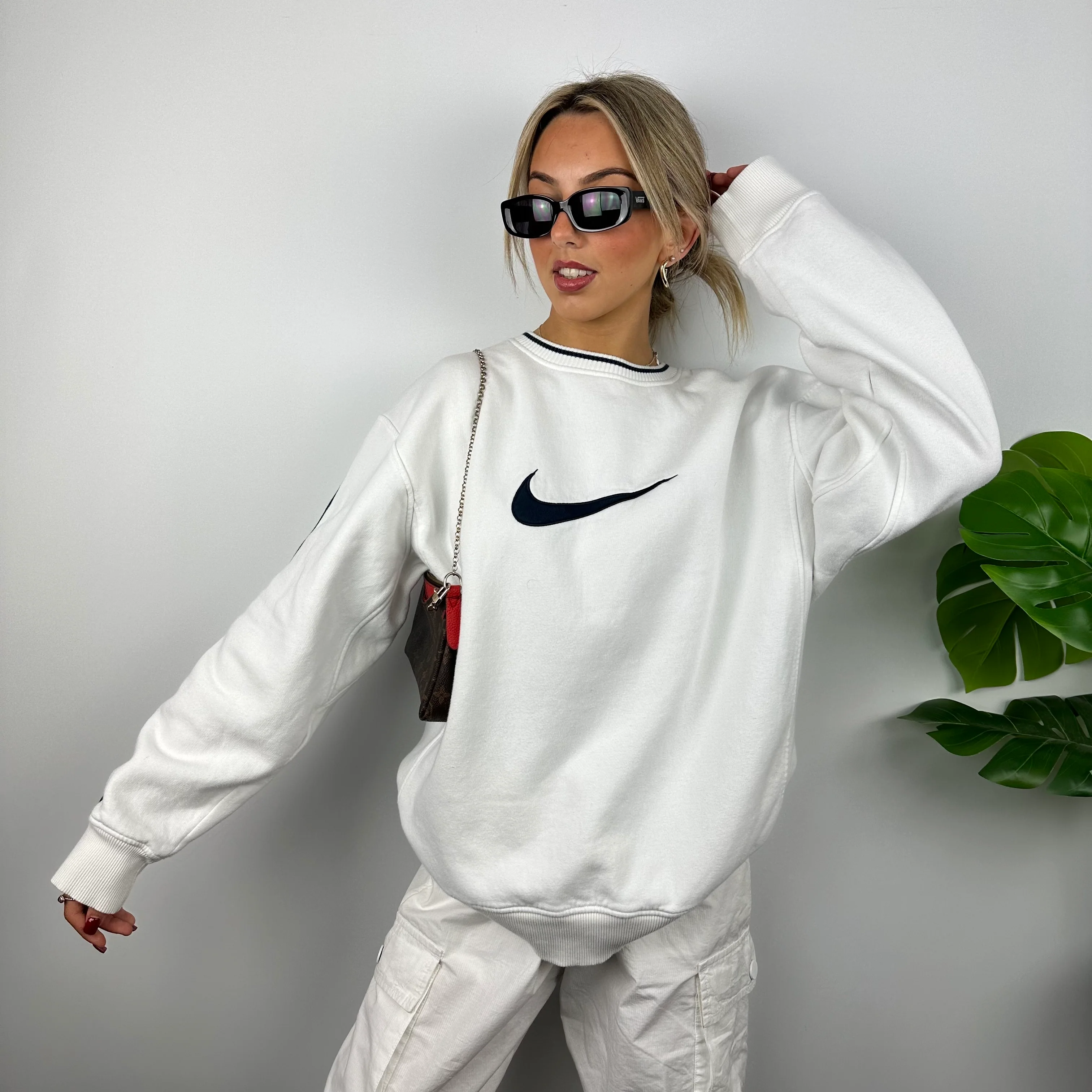 Nike White Embroidered Swoosh Sweatshirt (XL) - Image 2