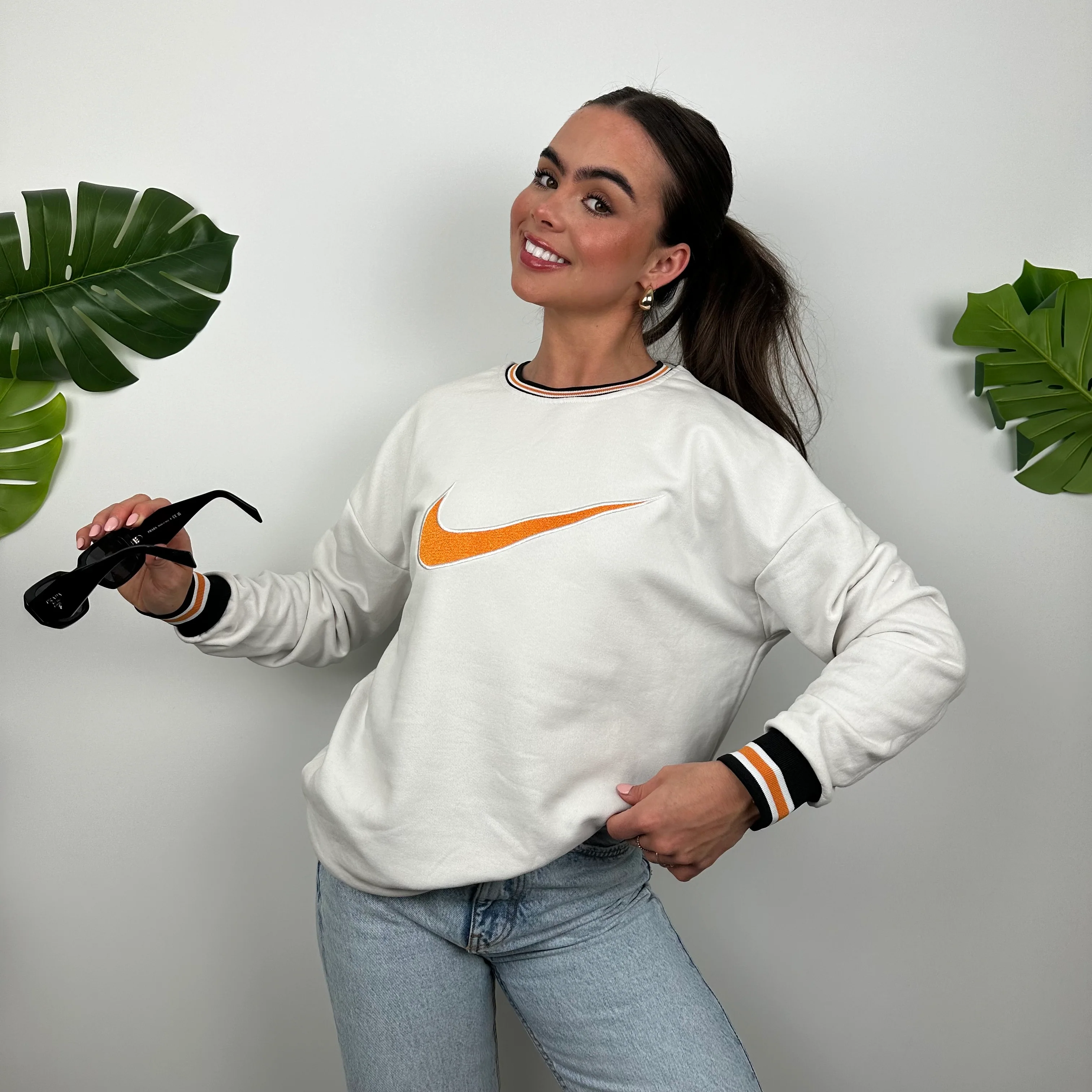 Nike White Embroidered Swoosh Sweatshirt (M) - Image 2