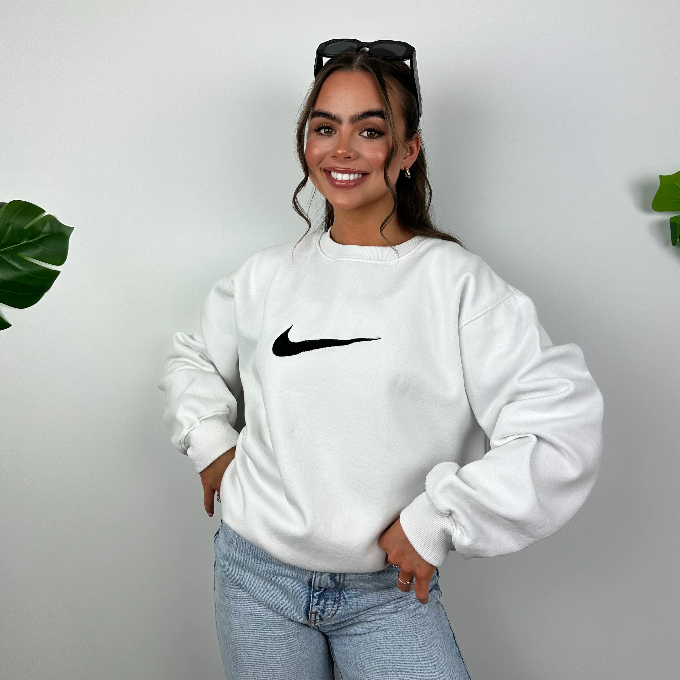 Nike White Embroidered Swoosh Sweatshirt (L) - Image 2