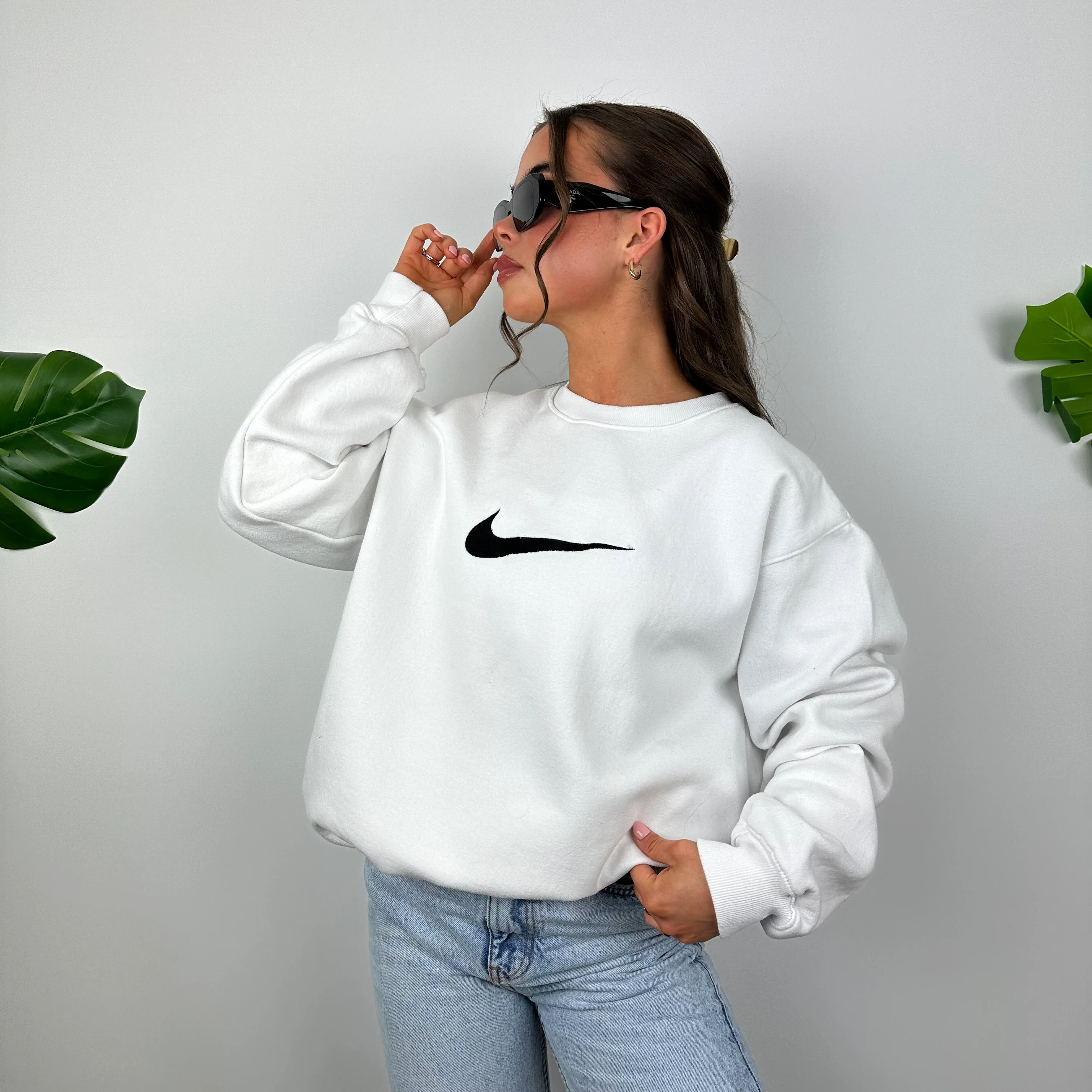 Nike White Embroidered Swoosh Sweatshirt (L) - Image 6