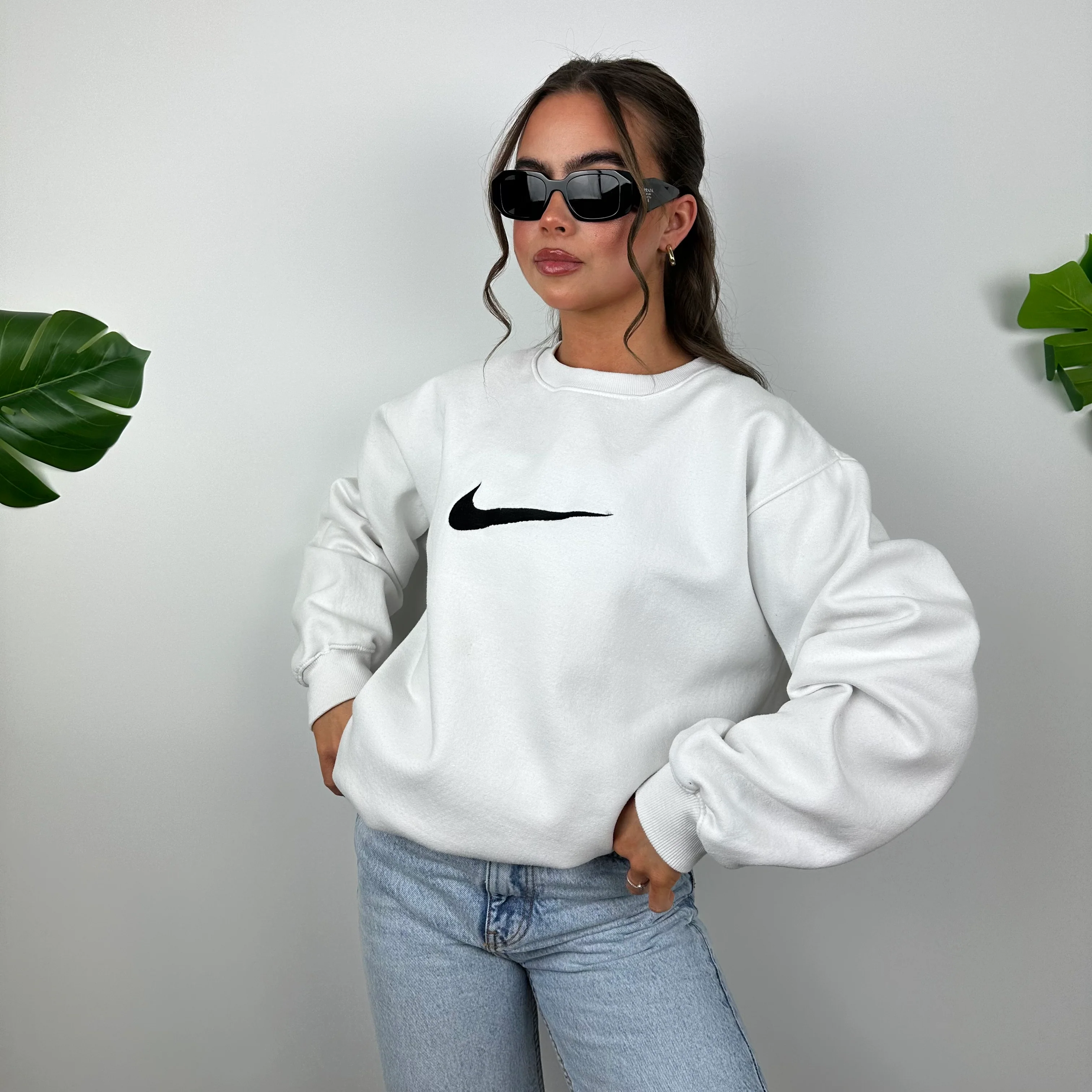 Nike White Embroidered Swoosh Sweatshirt (L) - Image 7