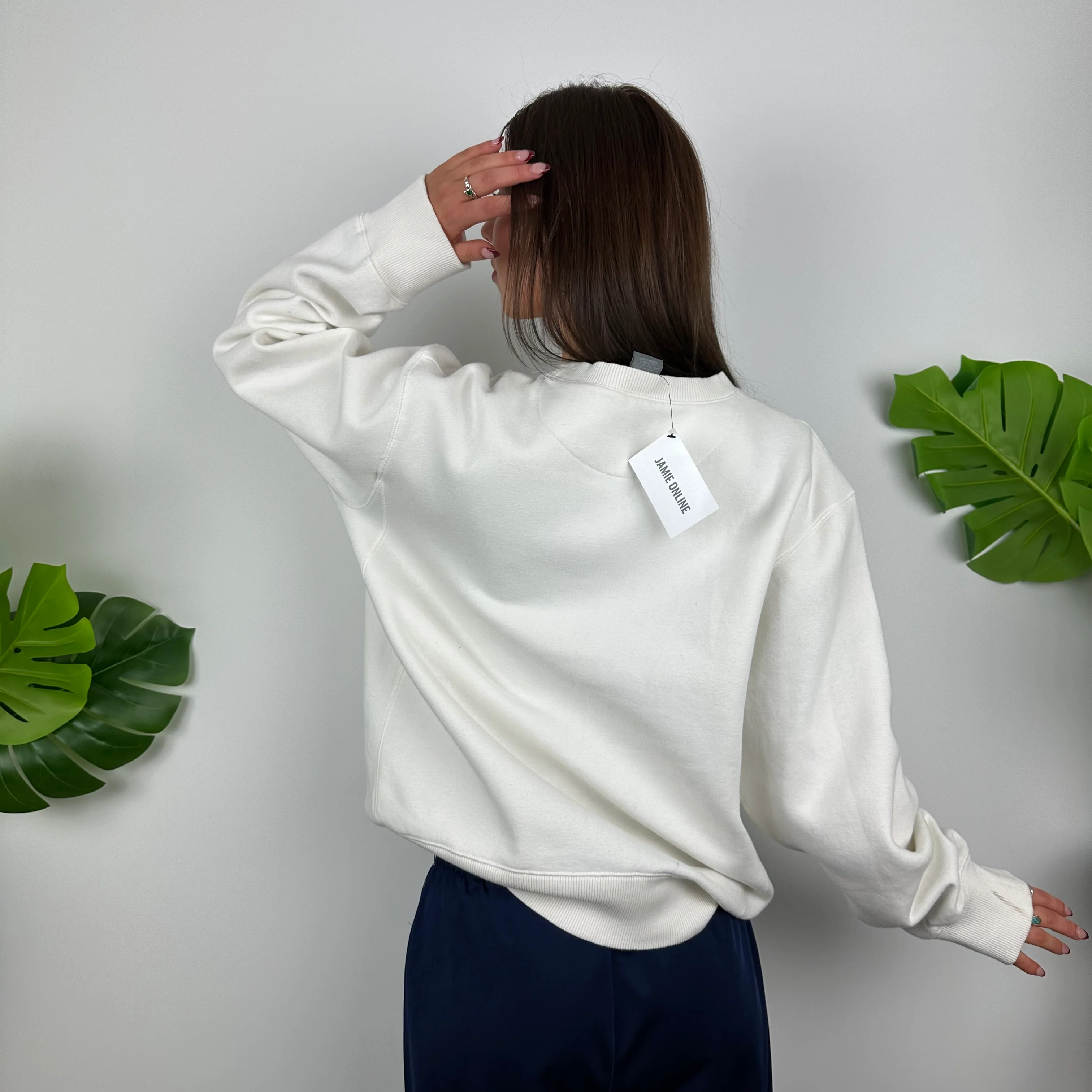 Nike White Embroidered Swoosh Sweatshirt (L) - Image 5