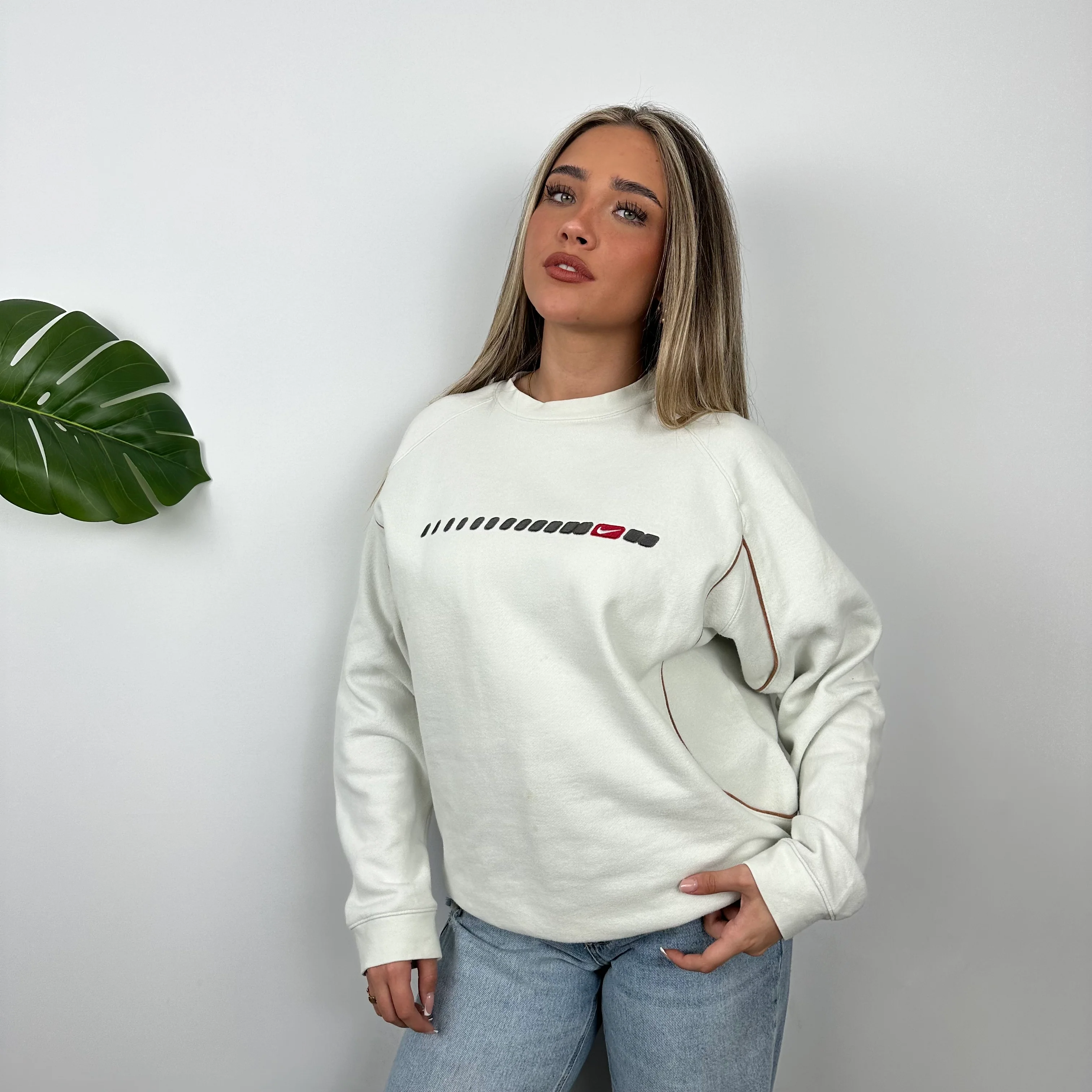 Nike White Embroidered Swoosh Sweatshirt (M)