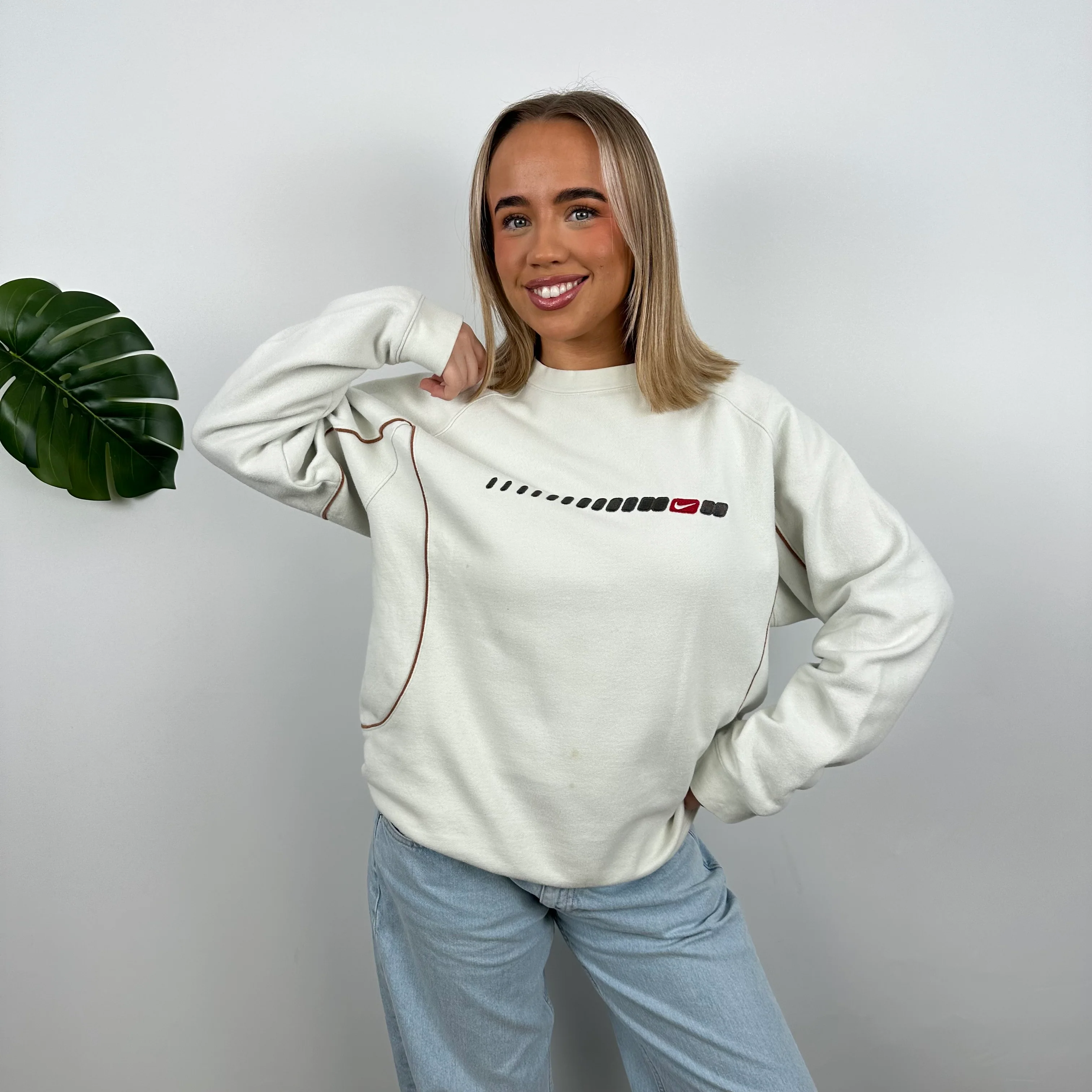 Nike White Embroidered Swoosh Sweatshirt (M) - Image 2