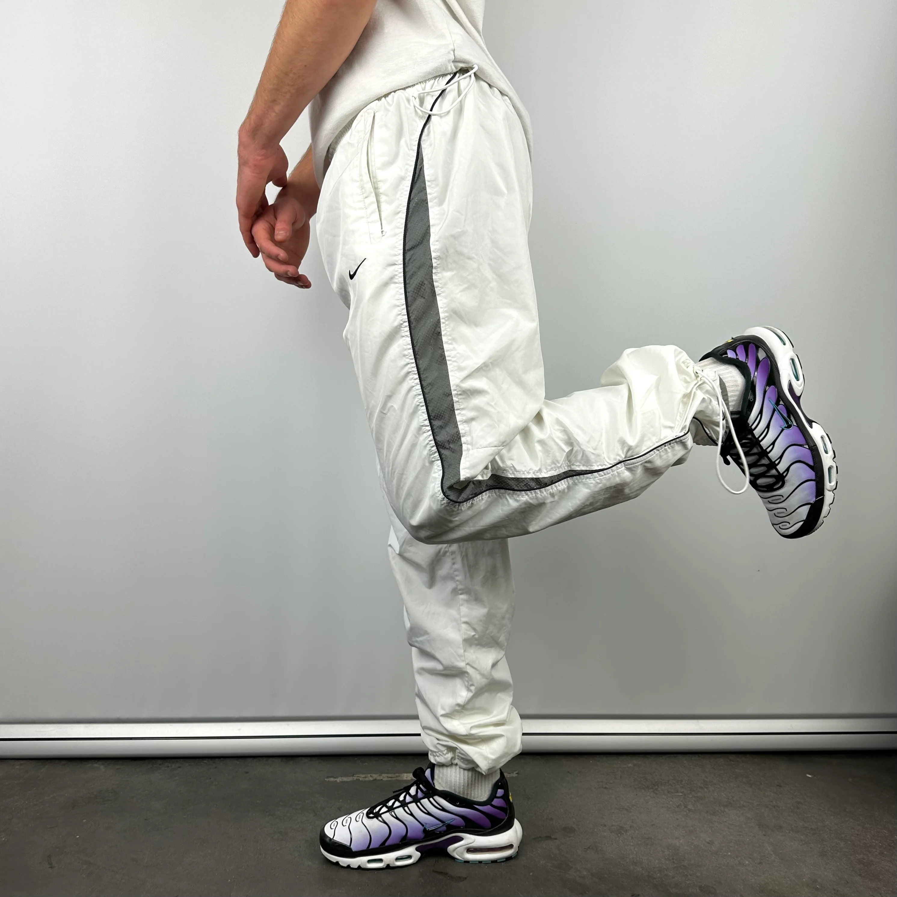 Nike White Embroidered Swoosh Track Pants (XL) - Image 3