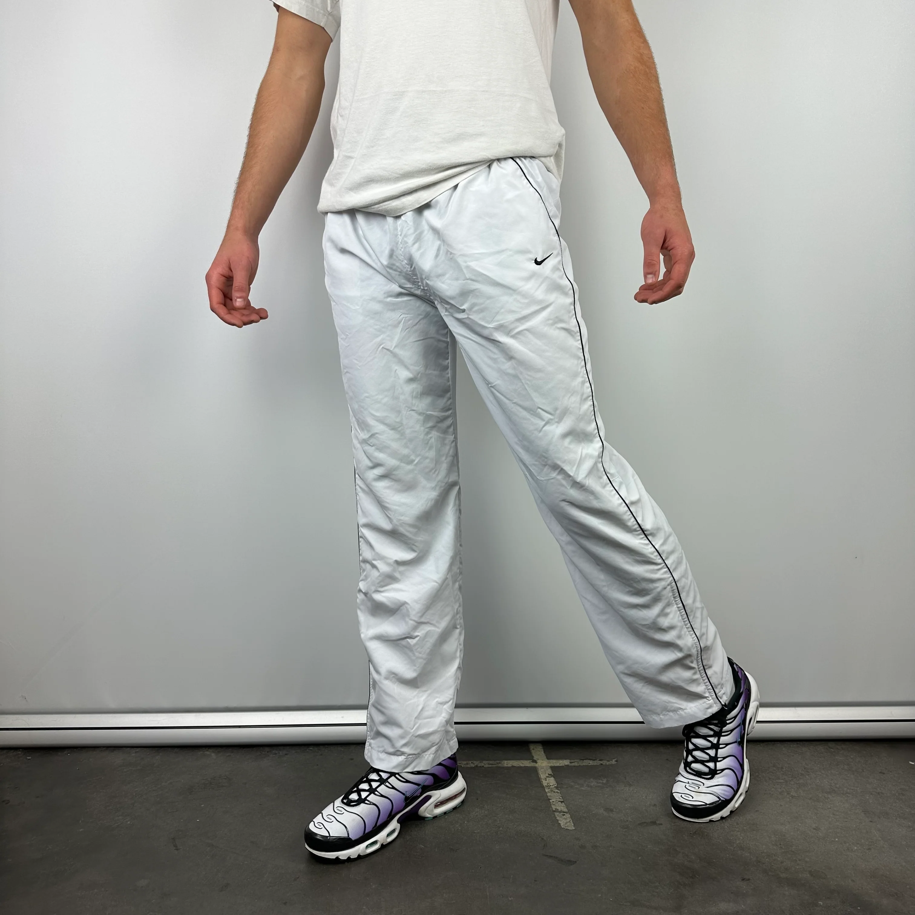 Nike White Embroidered Swoosh Track Pants (M) - Image 3