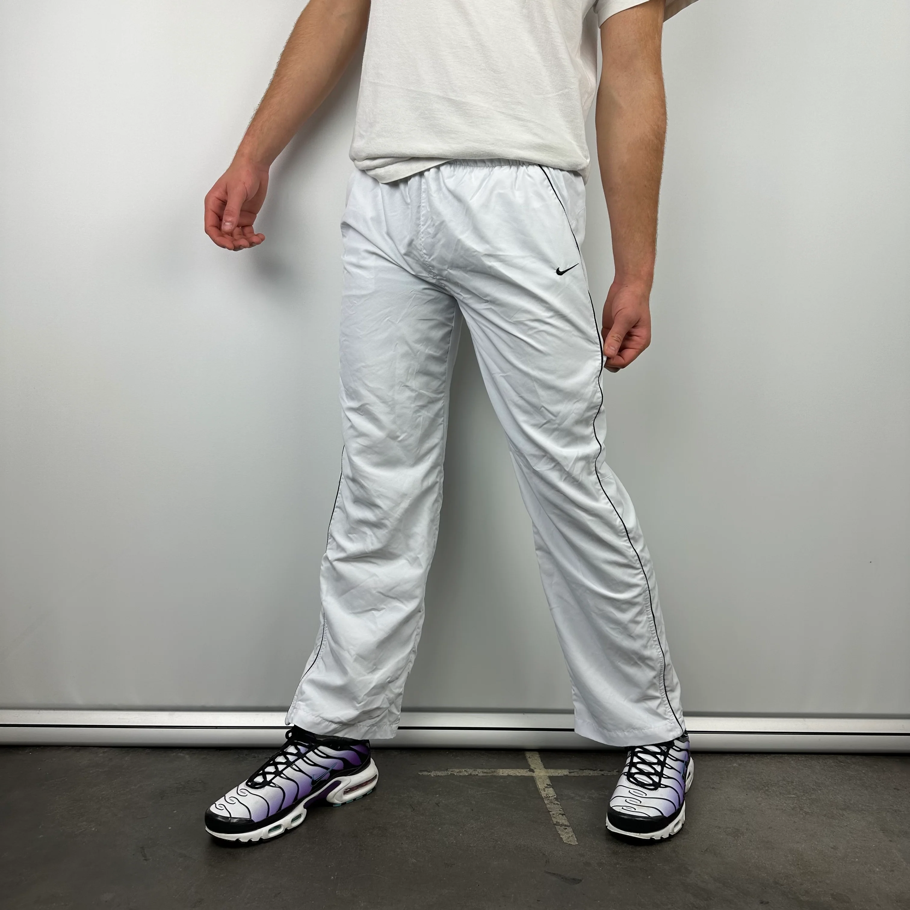 Nike White Embroidered Swoosh Track Pants (M) - Image 4