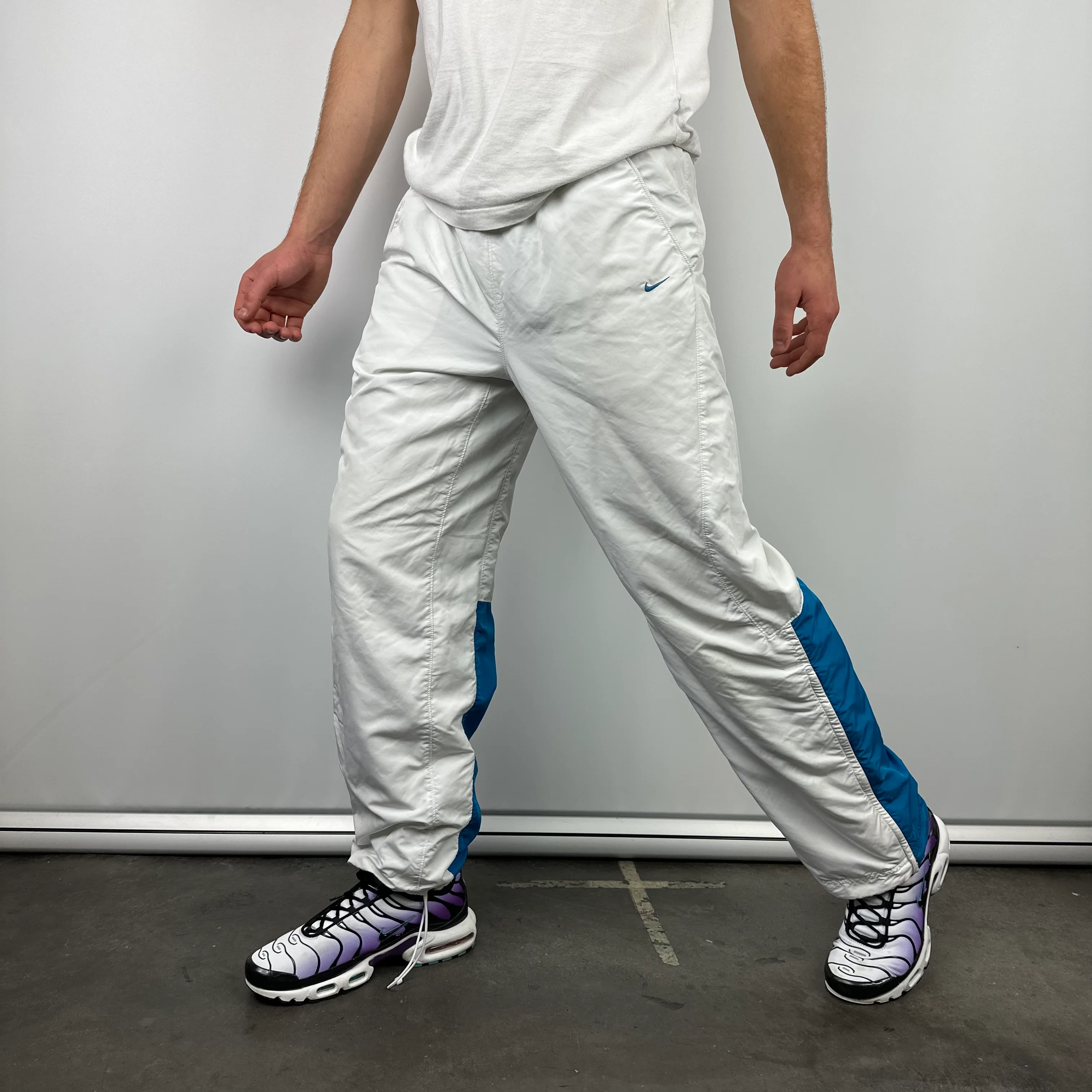 Nike White Embroidered Swoosh Track Pants (M)