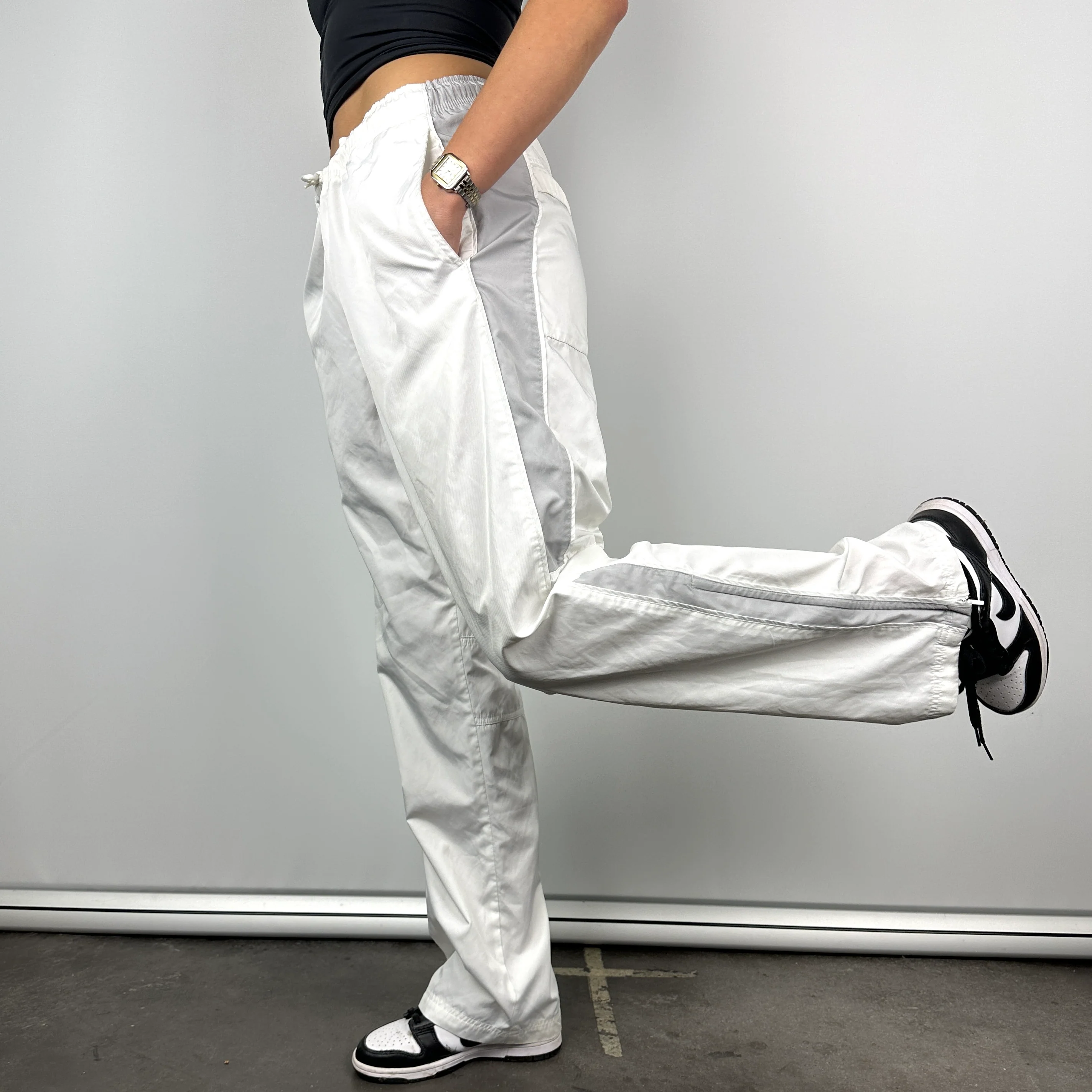 Nike White Embroidered Swoosh Track Pants (M) - Image 2