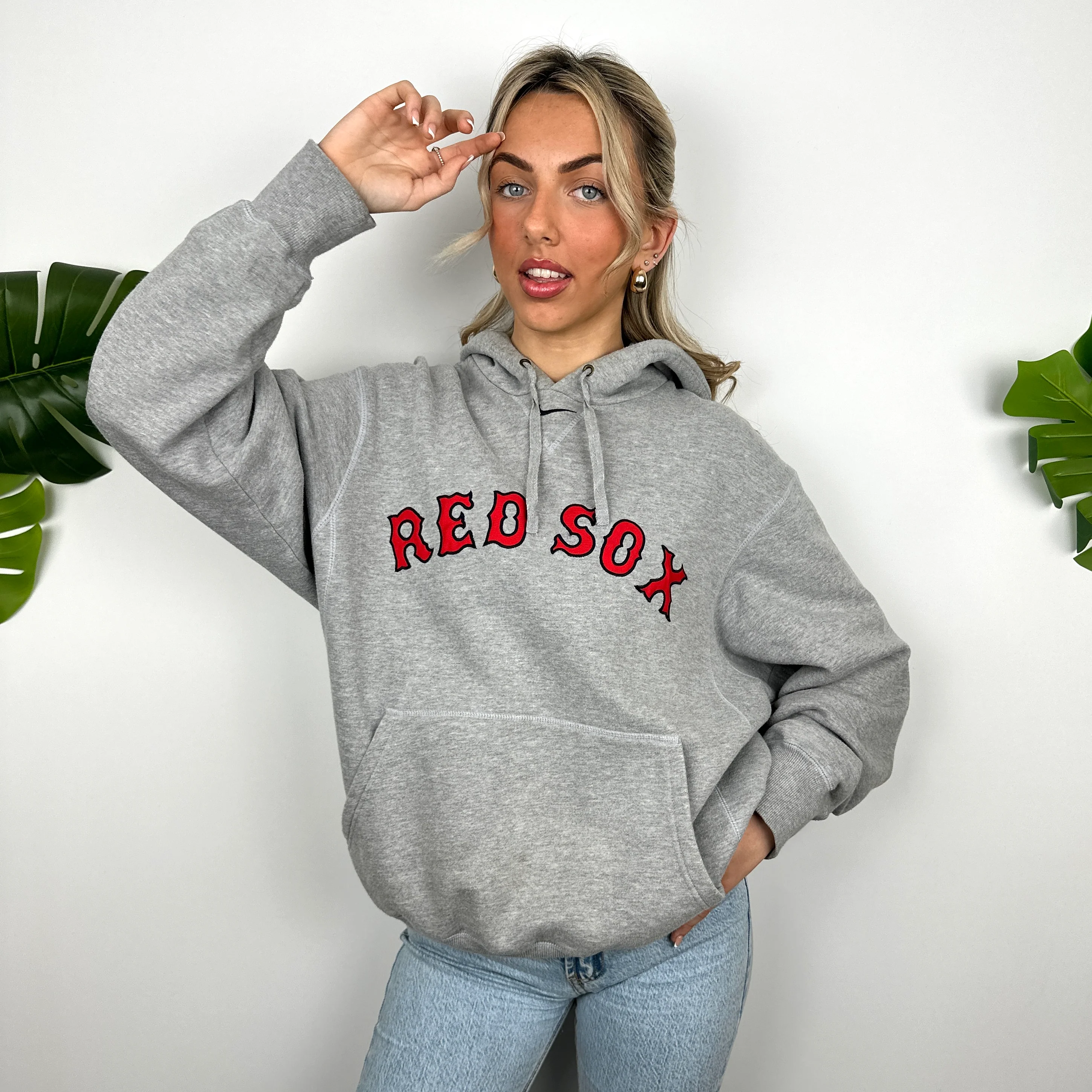 Nike X Boston Red Sox Grey Embroidered Spell Out Hoodie (M) - Image 7