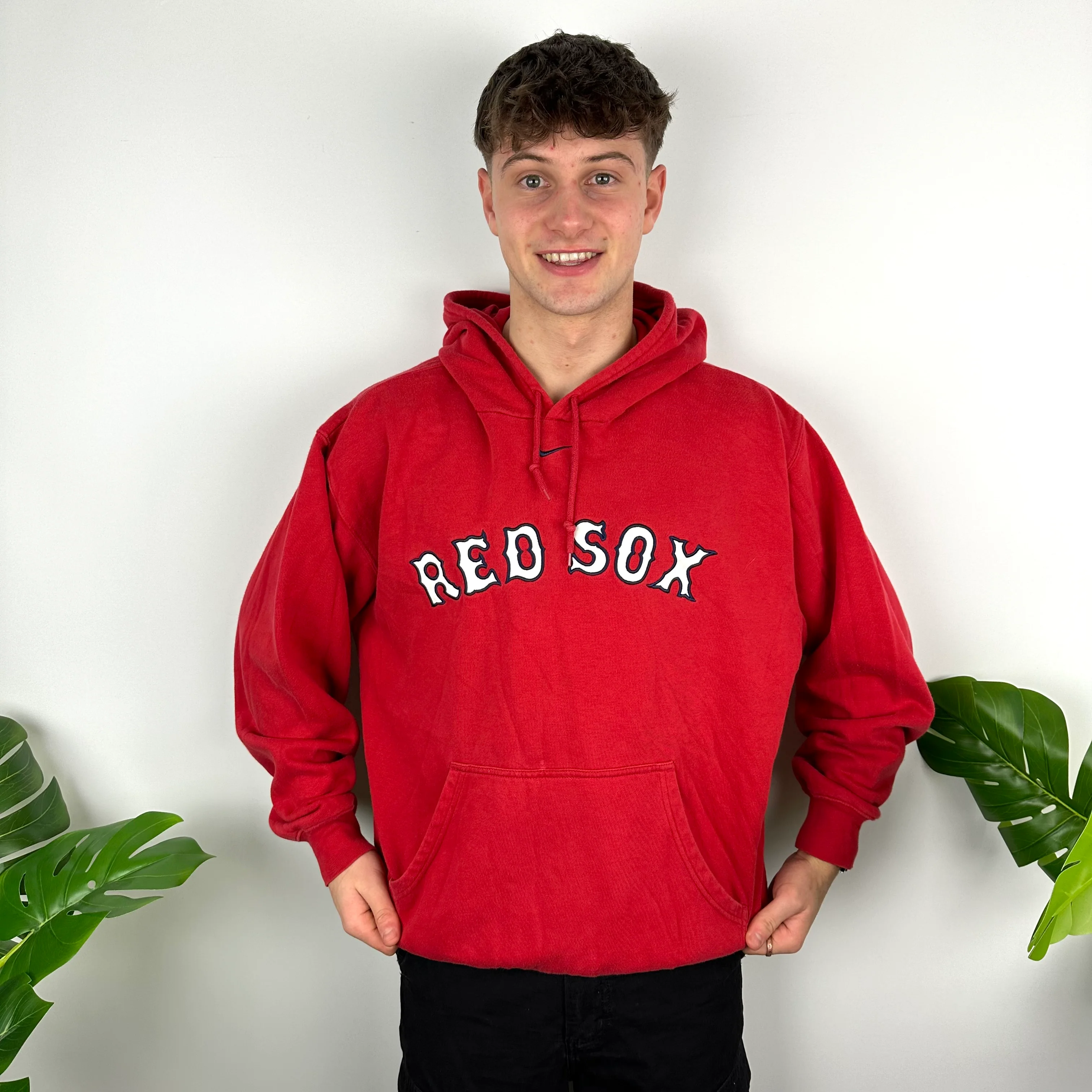 Nike X Boston Red Sox Red Embroidered Spell Out Hoodie (L) - Image 2
