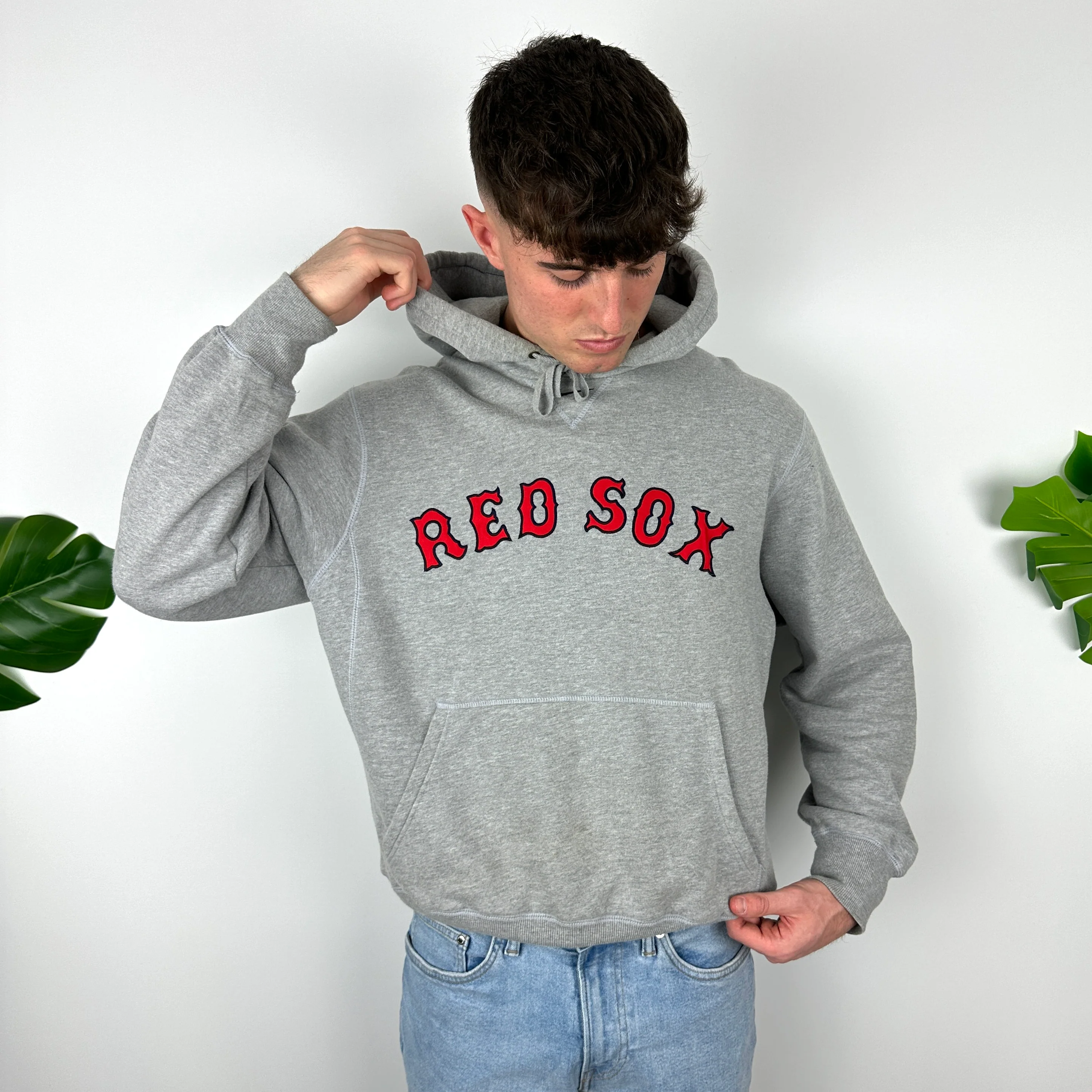 Nike X Boston Red Sox Grey Embroidered Spell Out Hoodie (M) - Image 2