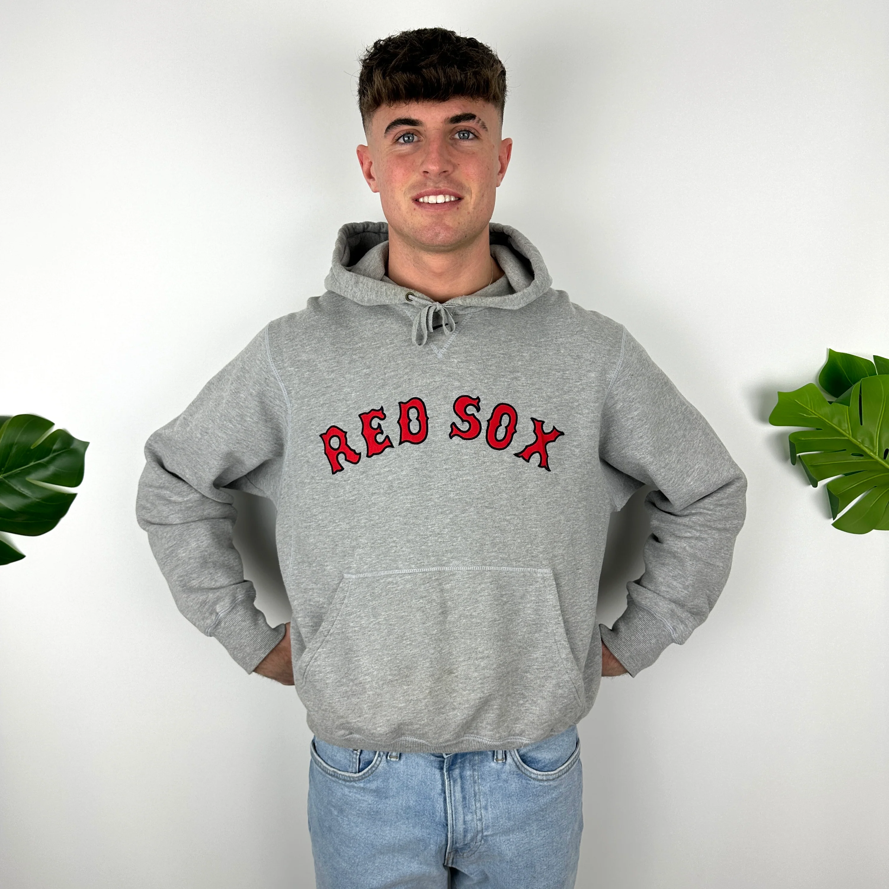 Nike X Boston Red Sox Grey Embroidered Spell Out Hoodie (M) - Image 3