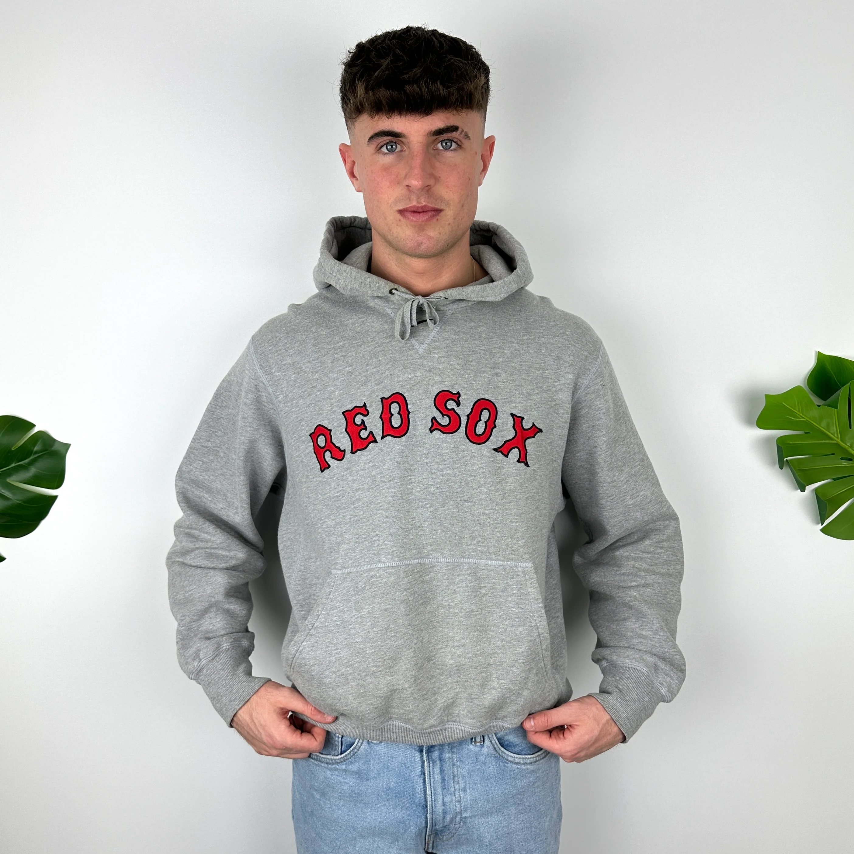 Nike X Boston Red Sox Grey Embroidered Spell Out Hoodie (M) - Image 5
