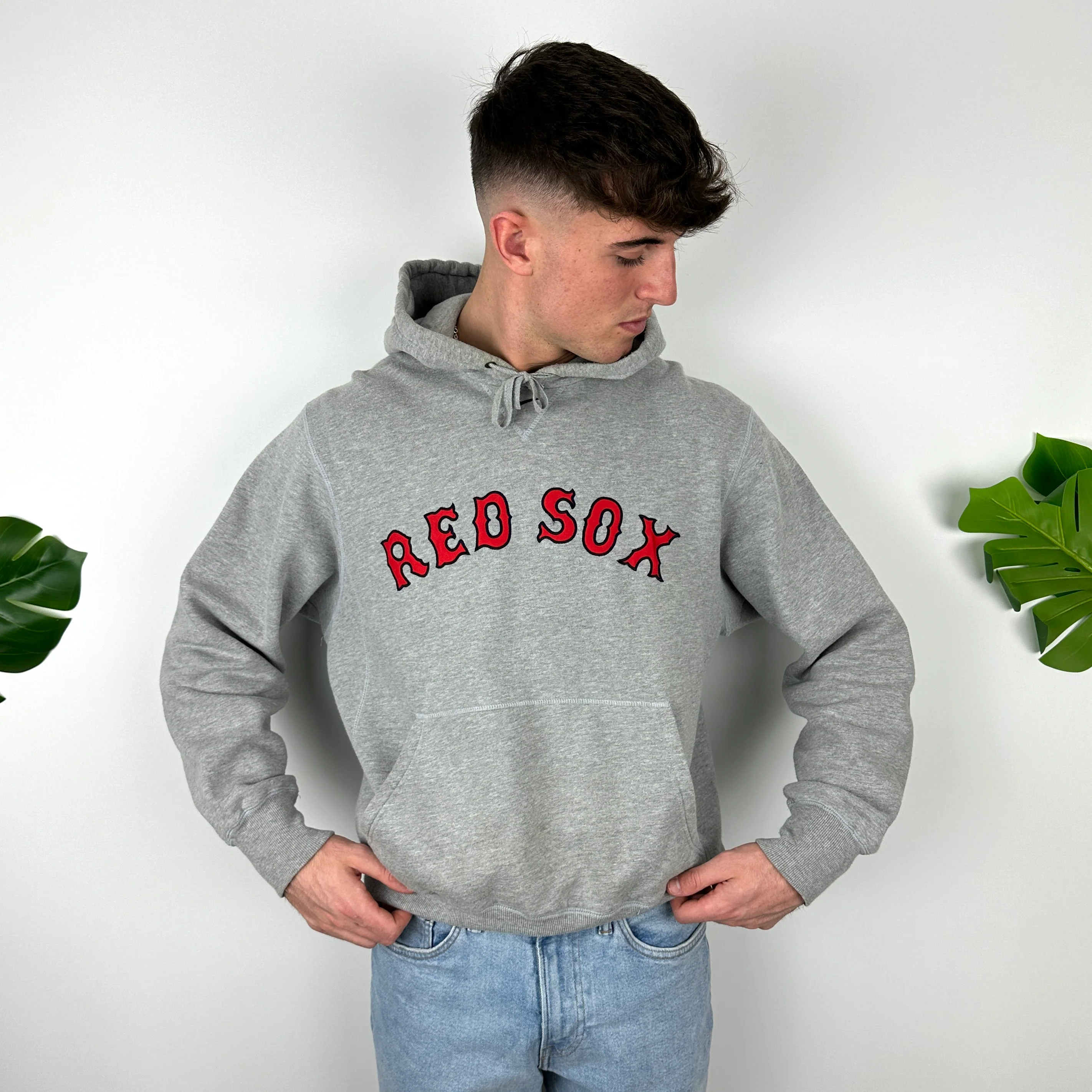 Nike X Boston Red Sox Grey Embroidered Spell Out Hoodie (M) - Image 6