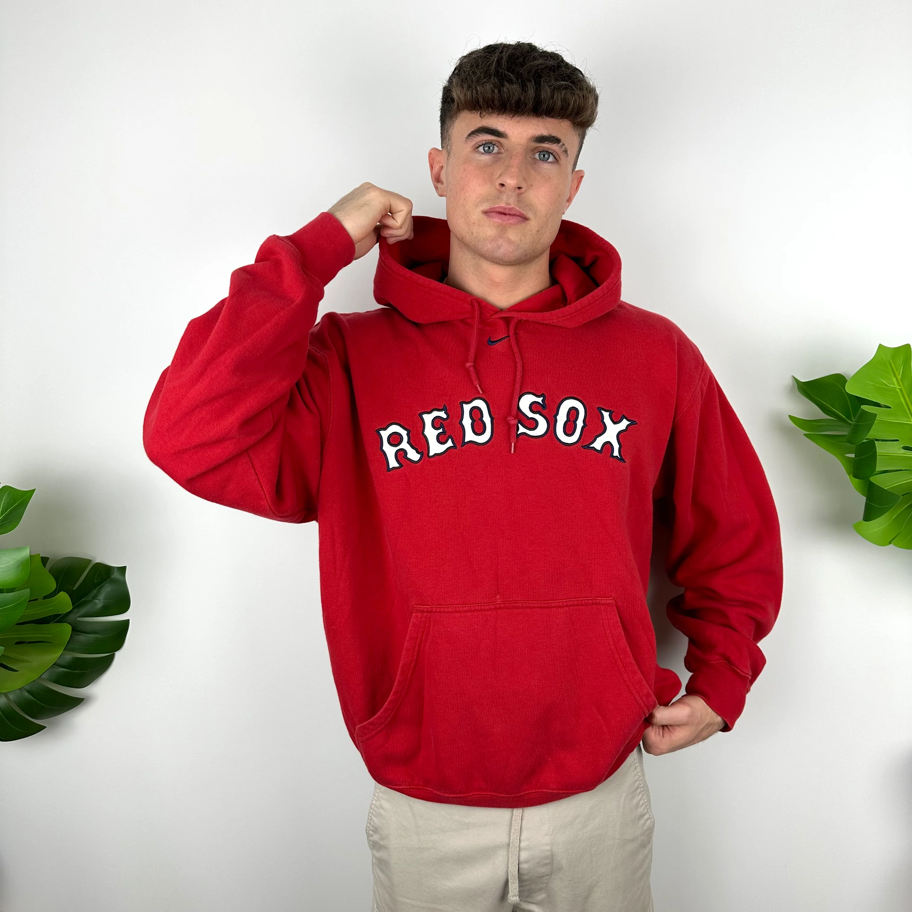 Nike X Boston Red Sox Red Embroidered Spell Out Hoodie (L) - Image 2