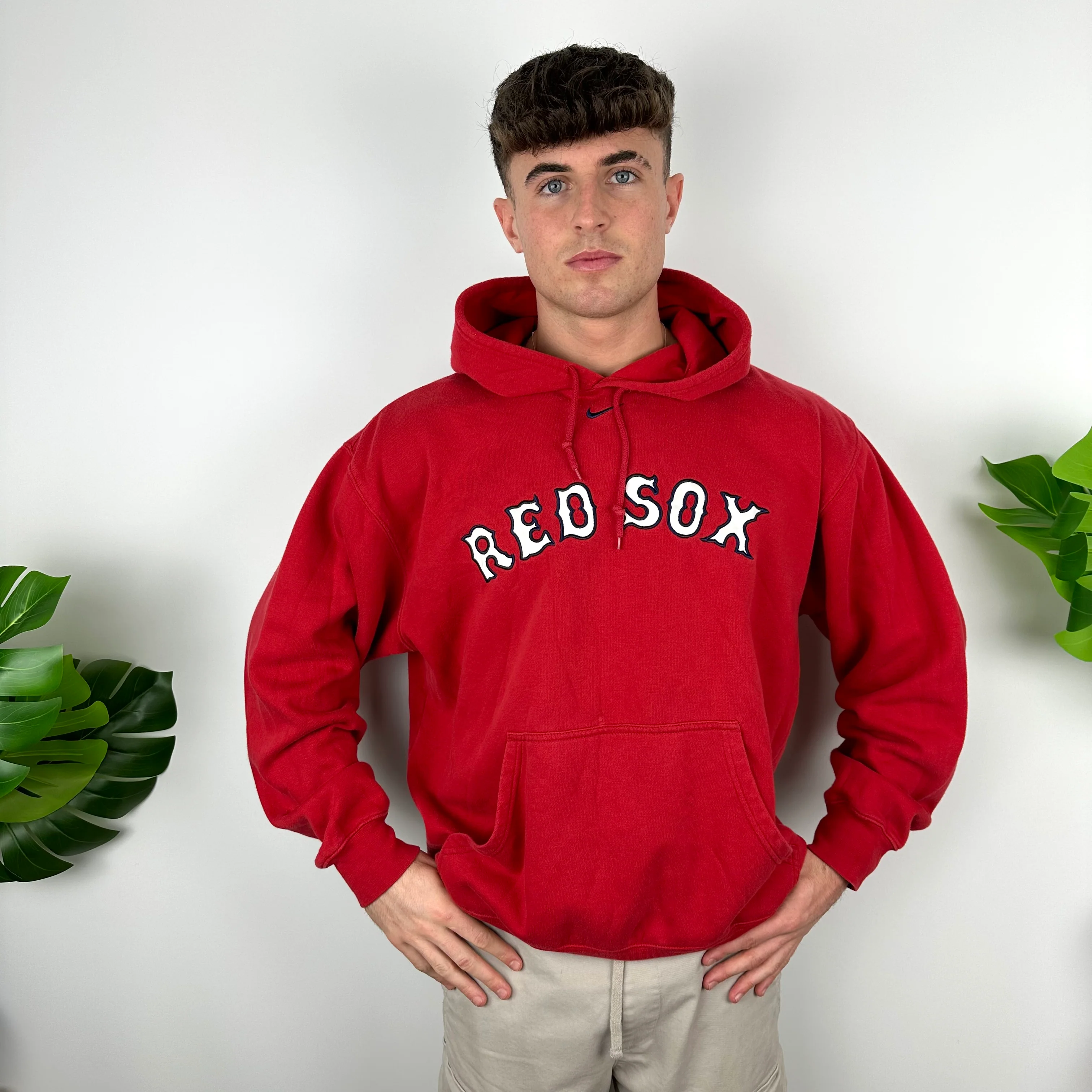 Nike X Boston Red Sox Red Embroidered Spell Out Hoodie (L) - Image 3